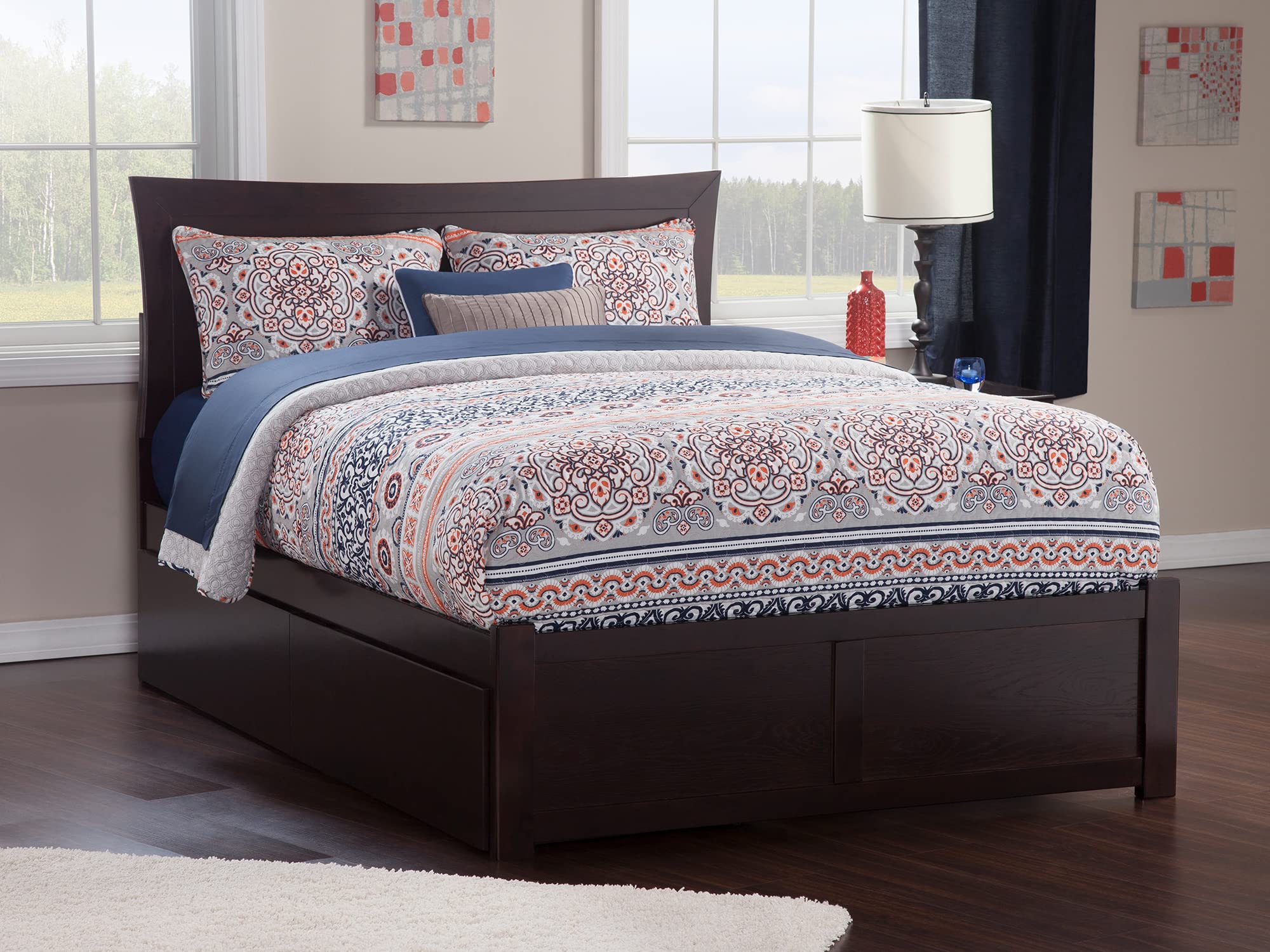 AFI Metro Platform Bed with Footboard, Storage Drawers & USB Charger - Modern Queen Size Bed Frame with Underbed Storage for Small Spaces, Bedroom Furniture with Built-in USB Port for Convenient Charging