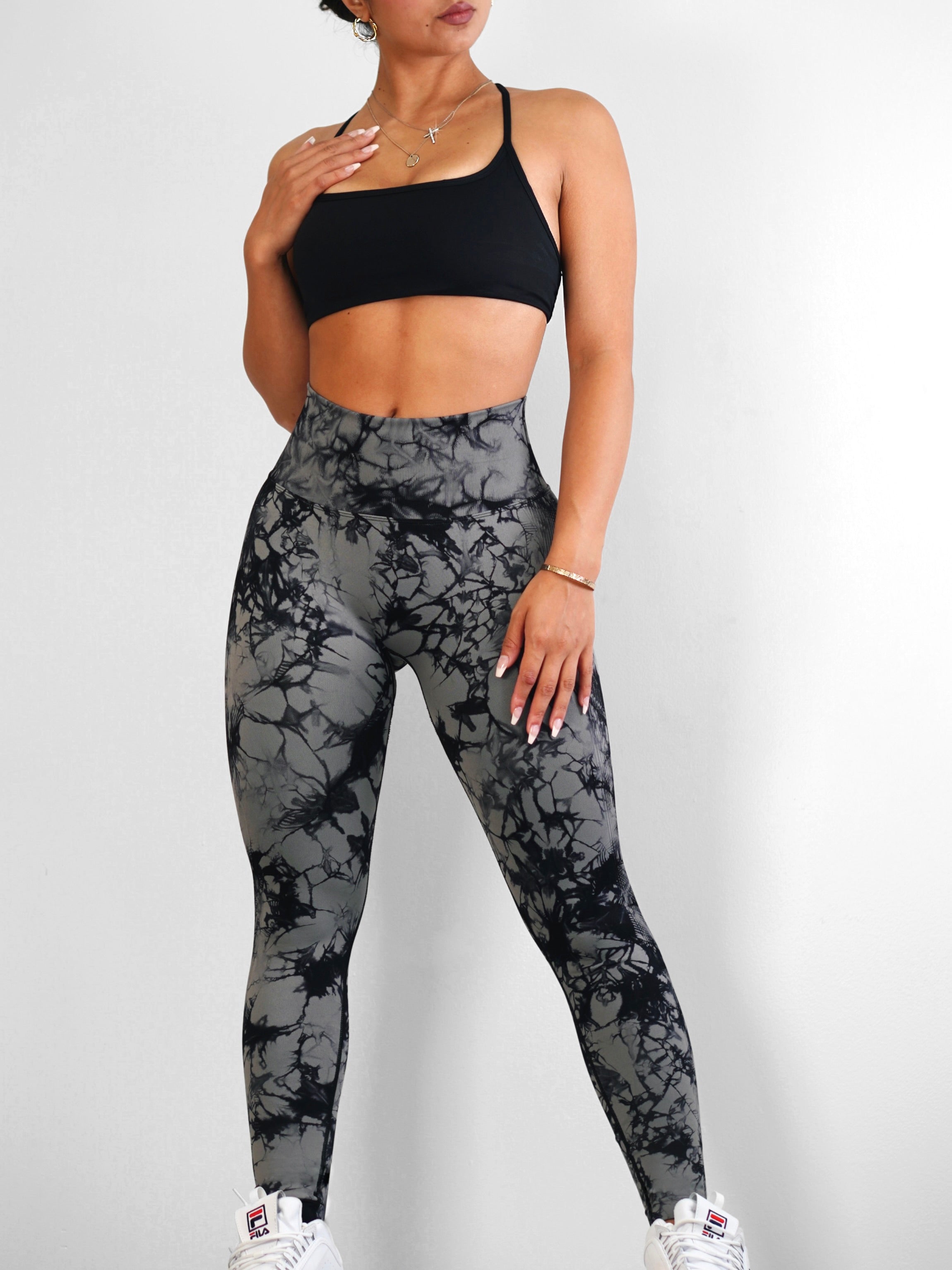 Spark Scrunch Leggings for Women - High Waisted Yoga Pants with Tummy Control, Charcoal Gray - Perfect for Workouts, Running & Lounge Wear