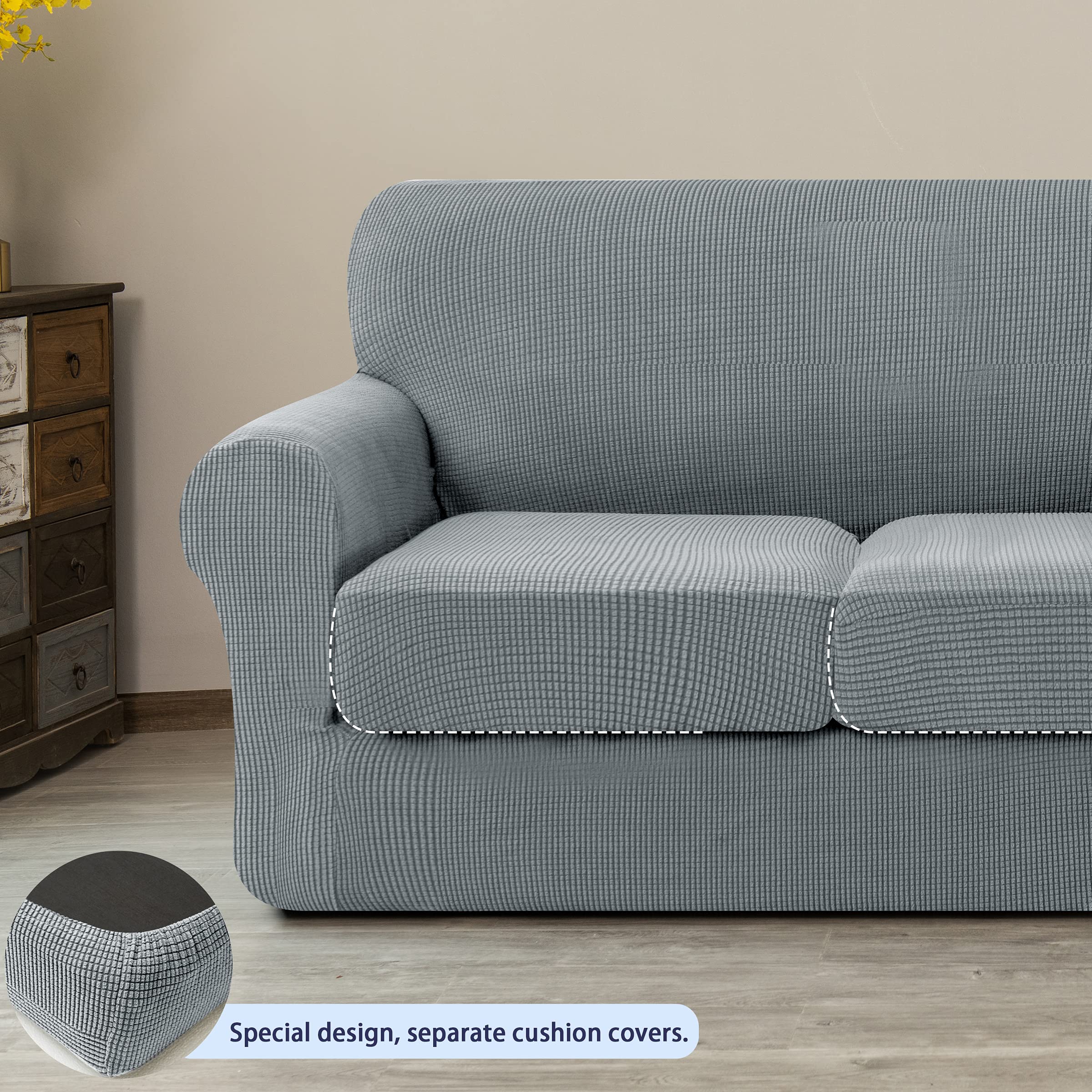 SUBRTEX Stretch Sofa Slipcover with Separate Cushion Covers - 1/3 Seater Couch Protector for Pets & Kids (Small/Large, Light Gray) - Perfect for Living Room Furniture Protection & Home Decor