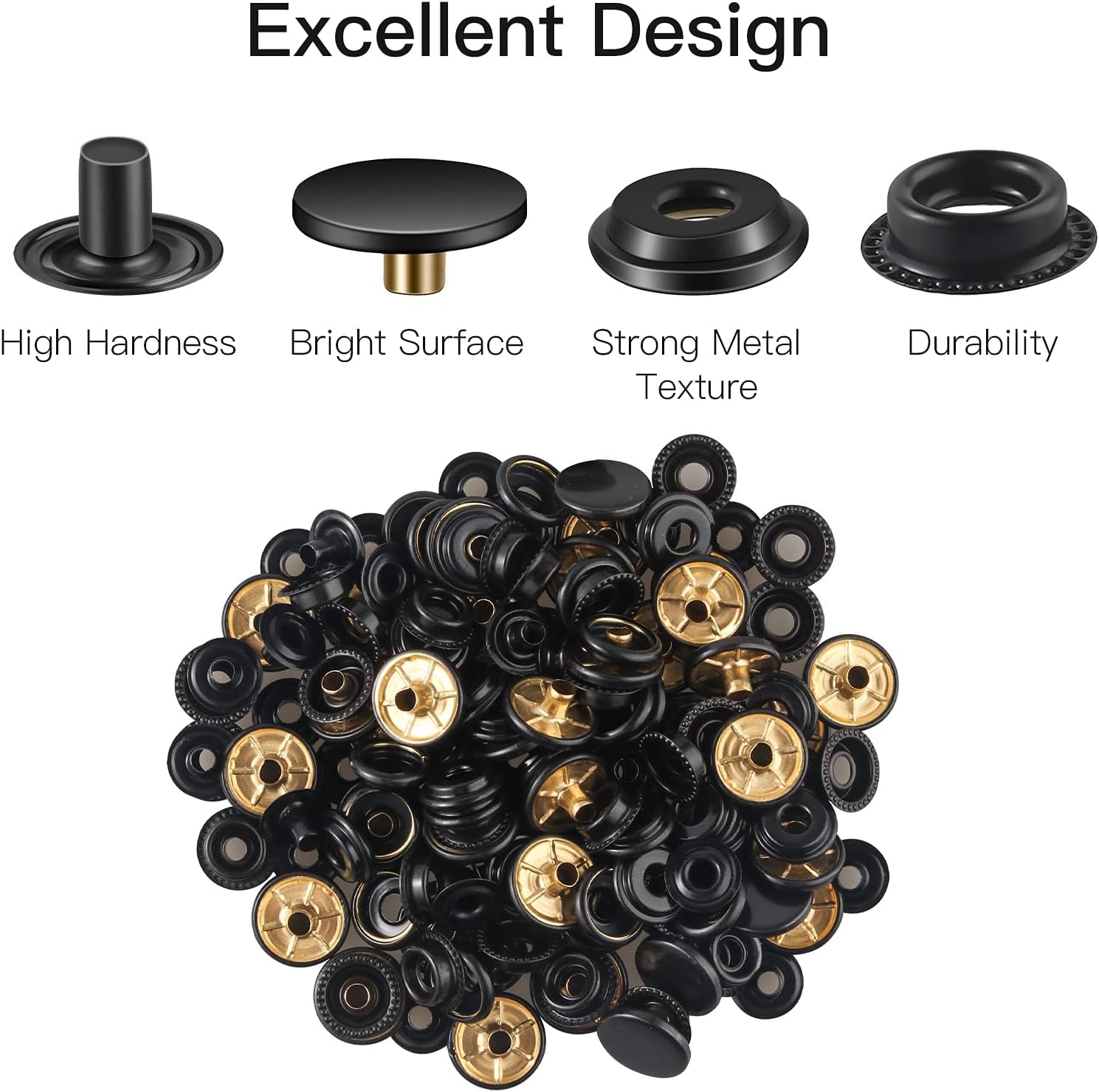 40-Piece (10 Sets) 5/8 Inch (15mm) Stainless Steel Snap Fastener Kit - Snap Buttons for Leather, Bags, Jeans & Fabric - DIY Sewing & Clothing Repair Tool (Black) - Perfect for Jackets, Purses, Denim & Craft Projects