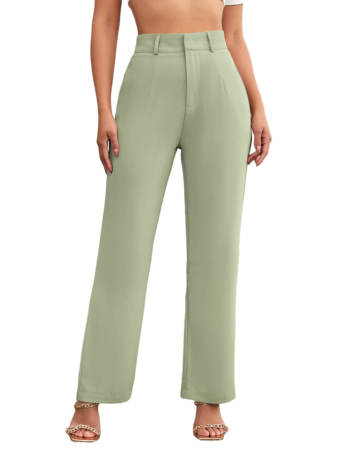 SweatyRocks Women's High Waist Solid Color Office Pants - Elegant Professional Trousers for Work, Business & Formal Occasions