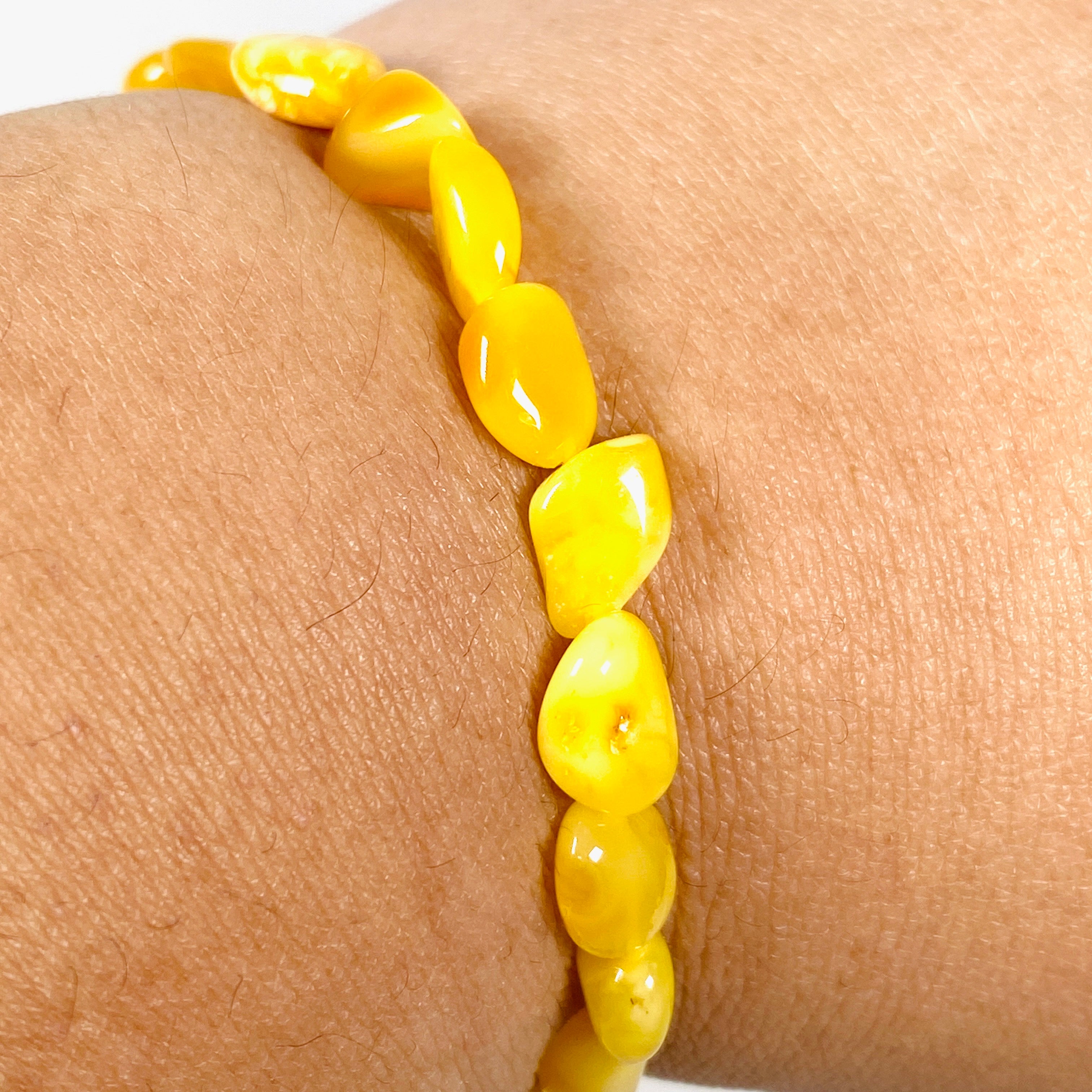 5mm Amber Nugget Beaded Bracelet - Natural Butter Amber Stone Jewelry for Women - Perfect for Boho, Hippie & Casual Outfits