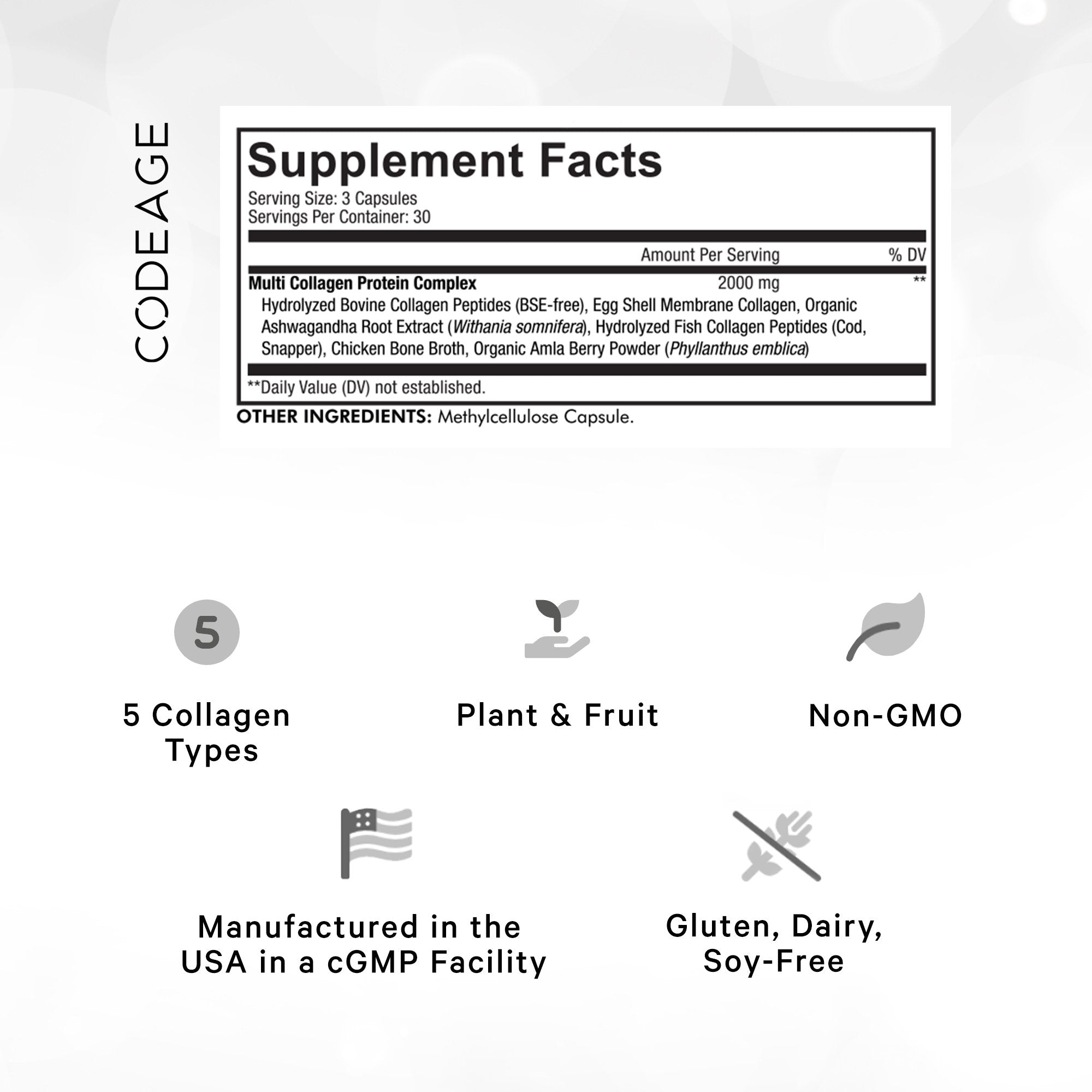 Codeage Hydrolyzed Multi Collagen Peptides Powder - Grass-Fed, Non-GMO Collagen Protein Supplement for Skin, Hair & Joint Support - Ideal for Smoothies, Coffee & Baking Recipes