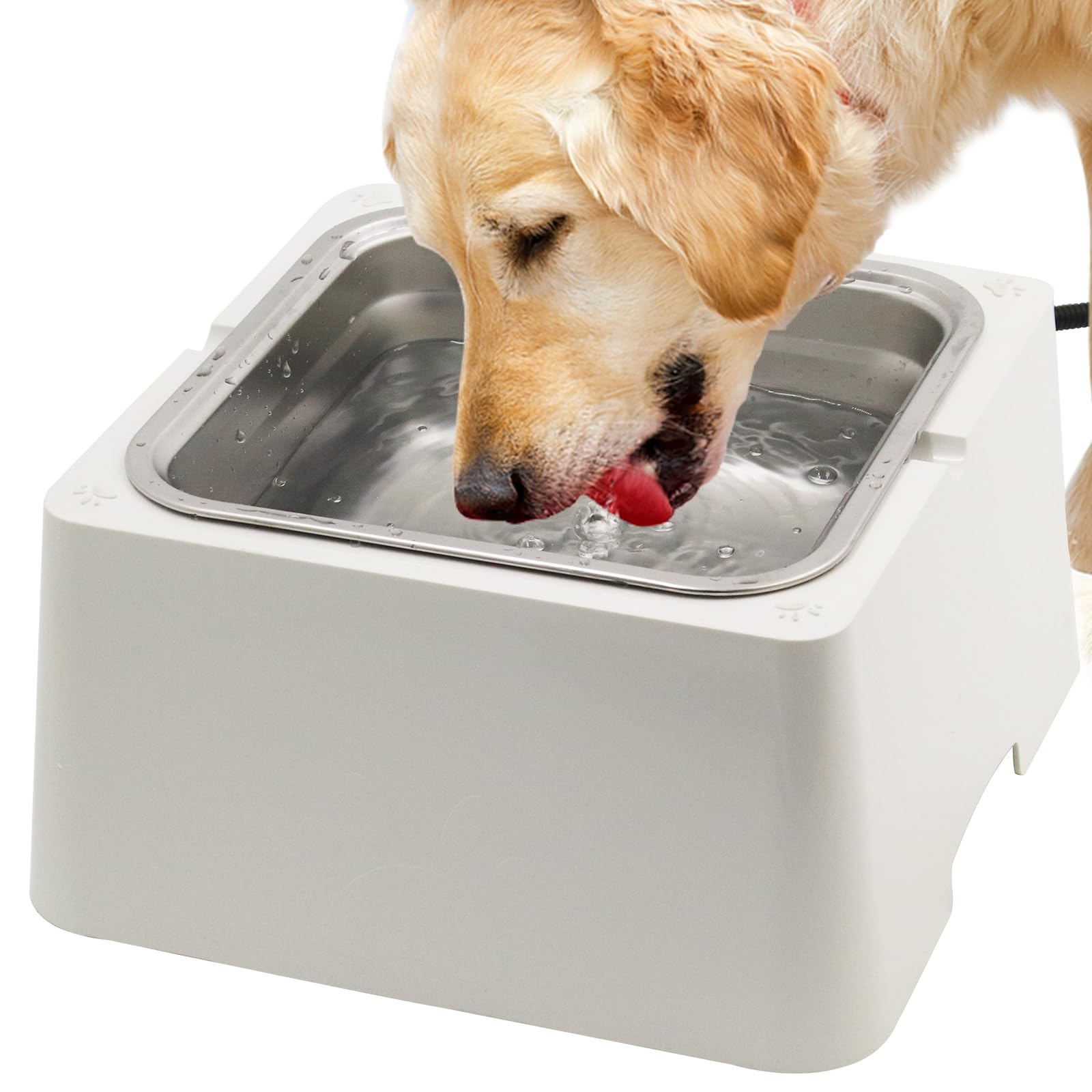110OZ Heated Pet Water Bowl for Dogs & Cats - 100W Electric Stainless Steel Outdoor Water Dish with Thermostat & Removable Bowl - Winter-Proof Drinking Solution for Cold Weather - Perfect for Backyards, Kennels & Outdoor Pet Houses (White)