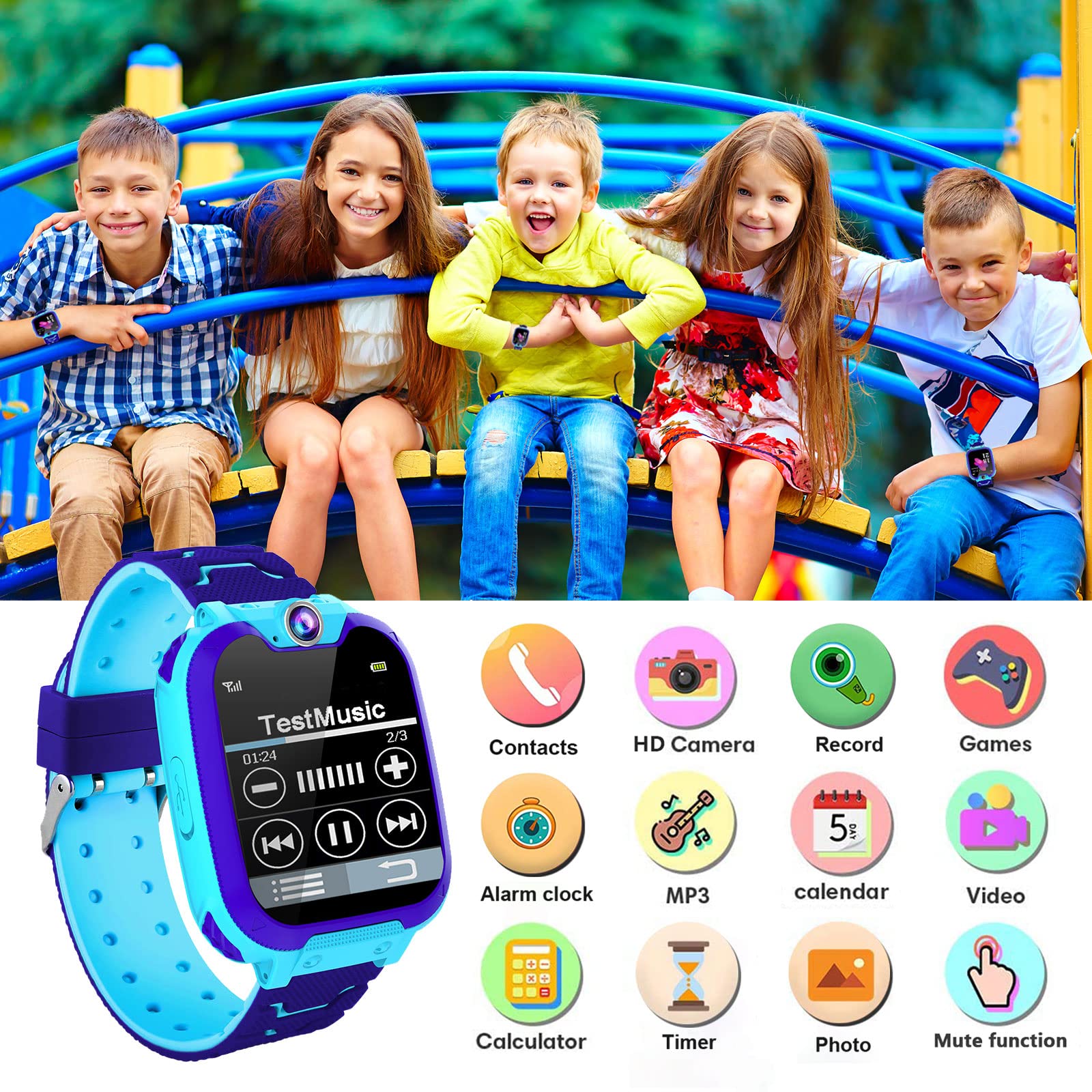 JUBUNER Kids Smart Watch for Boys & Girls - 37-in-1 Multi-Function Smartwatch with Camera, Games, SOS Alarm, Video, Music & Calculator | Perfect Christmas & Birthday Gift for Kids Ages 3-16 | Great for School, Outdoor Activities & Parent-Child Communication