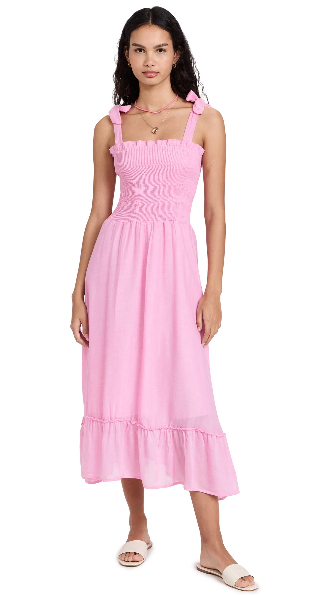 Peixoto Women's Eddie Dress - Elegant Floral Summer Midi Dress with Puff Sleeves | Perfect for Beach Vacations, Brunch Dates & Casual Outings