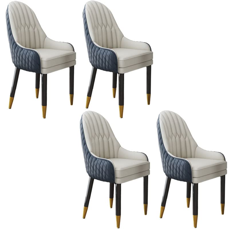 Modern Scandinavian Style Upholstered Leather Dining Chair - Parsons Back Wooden Armchair for Indoor Dining Room (Set of 4, Dark Blue & White) - Perfect for Home, Restaurant and Office Use