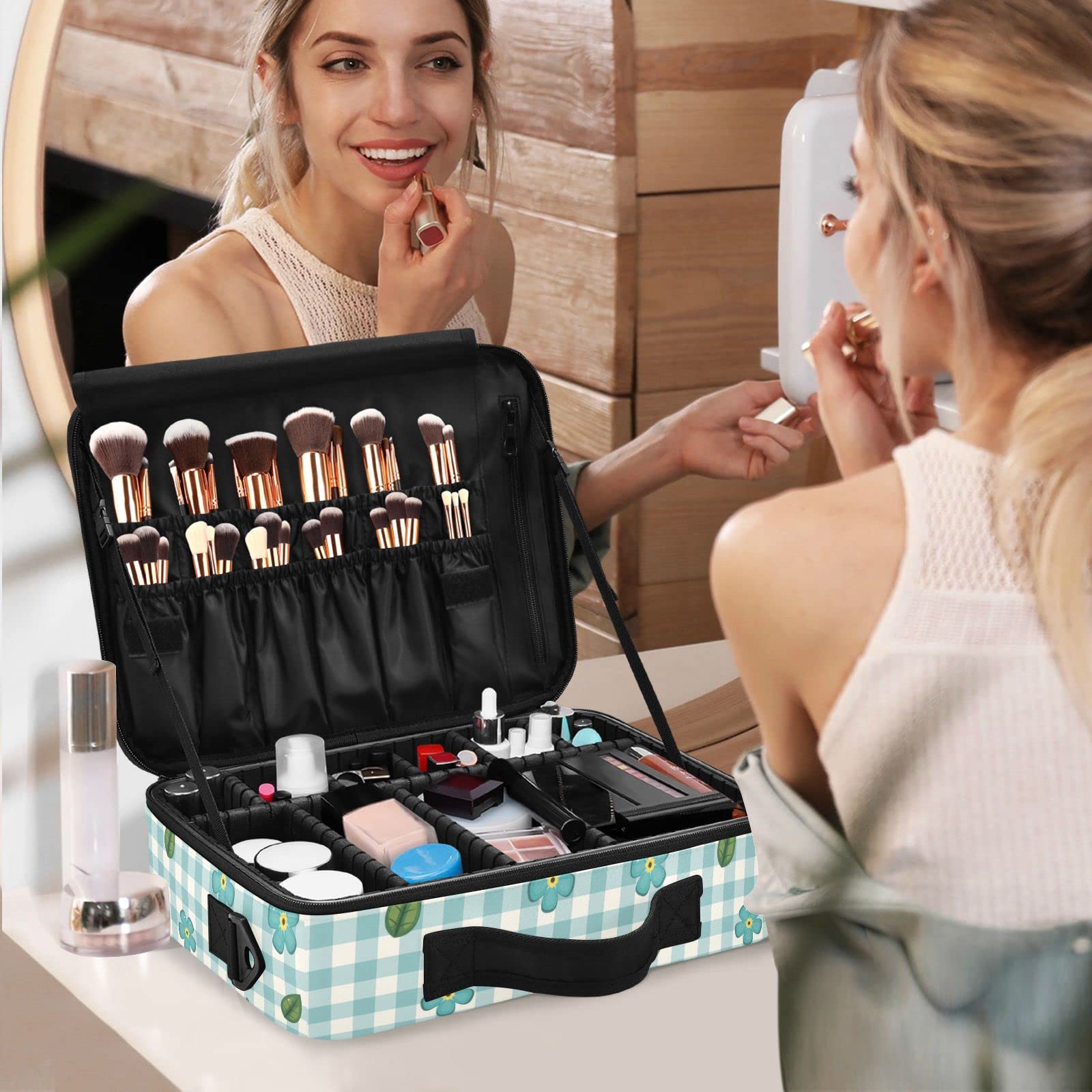 Red Rose Makeup Bag for Women - Travel Vanity Organizer for Cosmetics & Toiletry