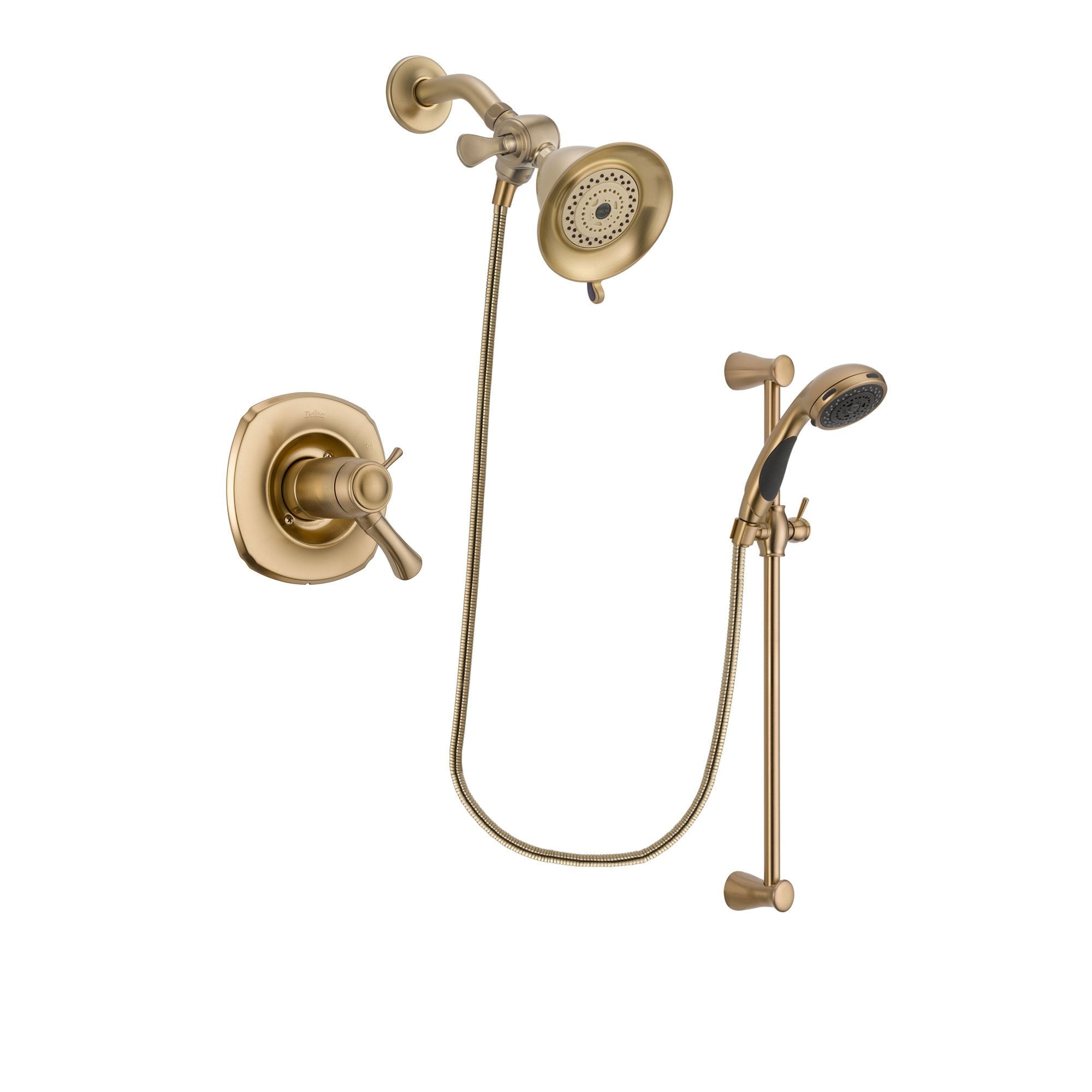 Delta Addison Champagne Bronze Thermostatic Shower System - Water Efficient Rainfall Shower Head & Handheld Sprayer with Adjustable Slide Bar - Complete Rough-in Valve Package DSP3426V - Perfect for Luxury Bathroom Renovations & Spa-Like Shower Experience