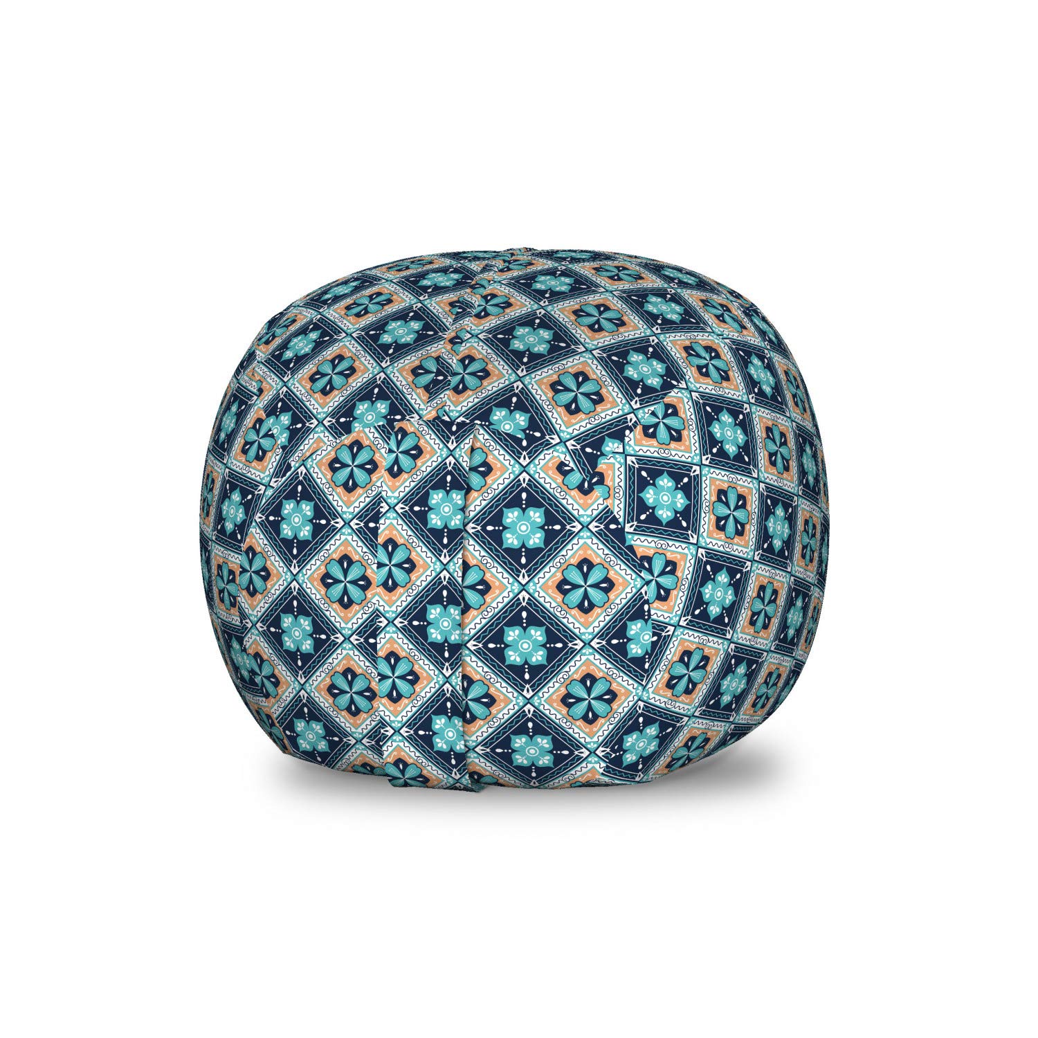 Ambesonne Boho Storage Toy Bag Chair - Floral Square Pattern Stuffed Animal Organizer, Washable Small Size in Pale Orange & Night Blue | Kids Room Decor, Nursery Storage, Playroom Organization