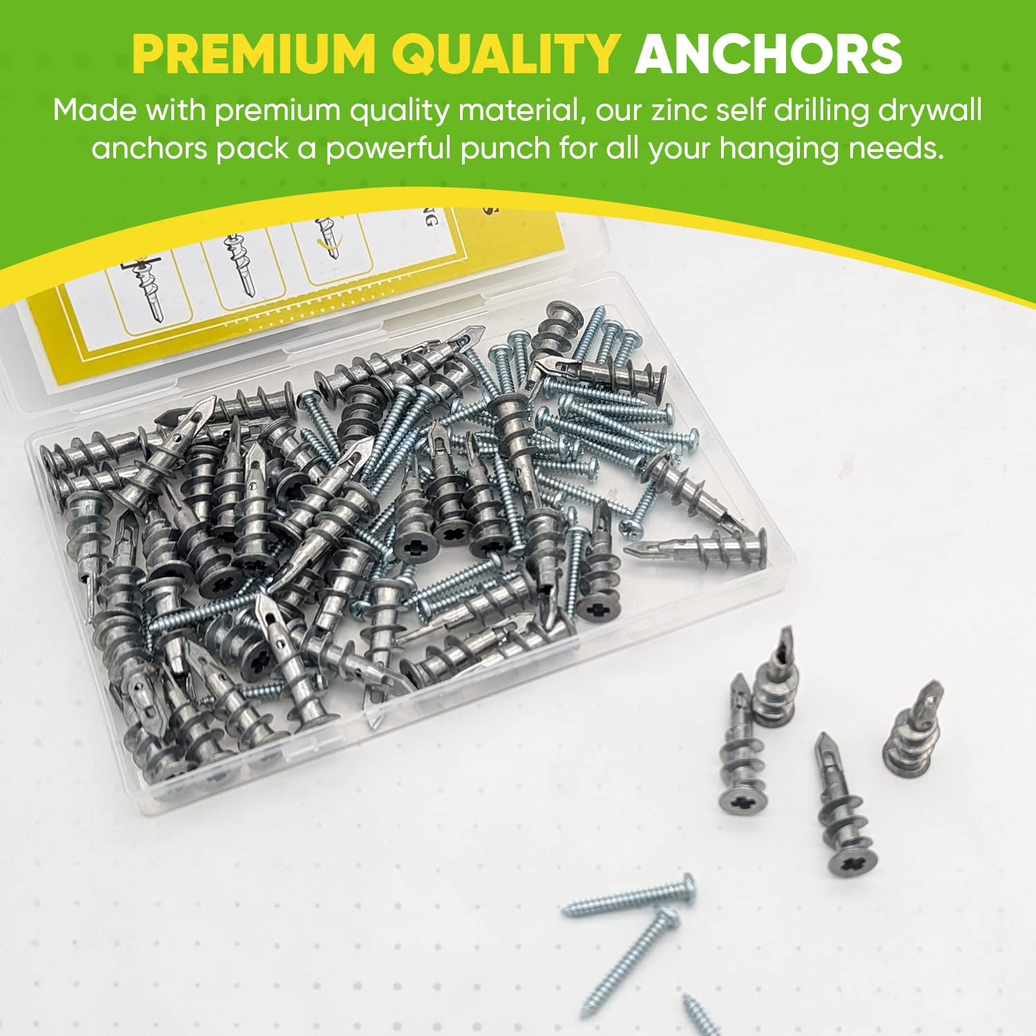 Heavy Duty #8 Zinc Drywall Anchors and Screws Kit - 25 Pack Self-Drilling Sheetrock Anchors for Secure Wall Mounting | No Pre-Drill Required | Perfect for Hanging Shelves, Mirrors & Home Decor