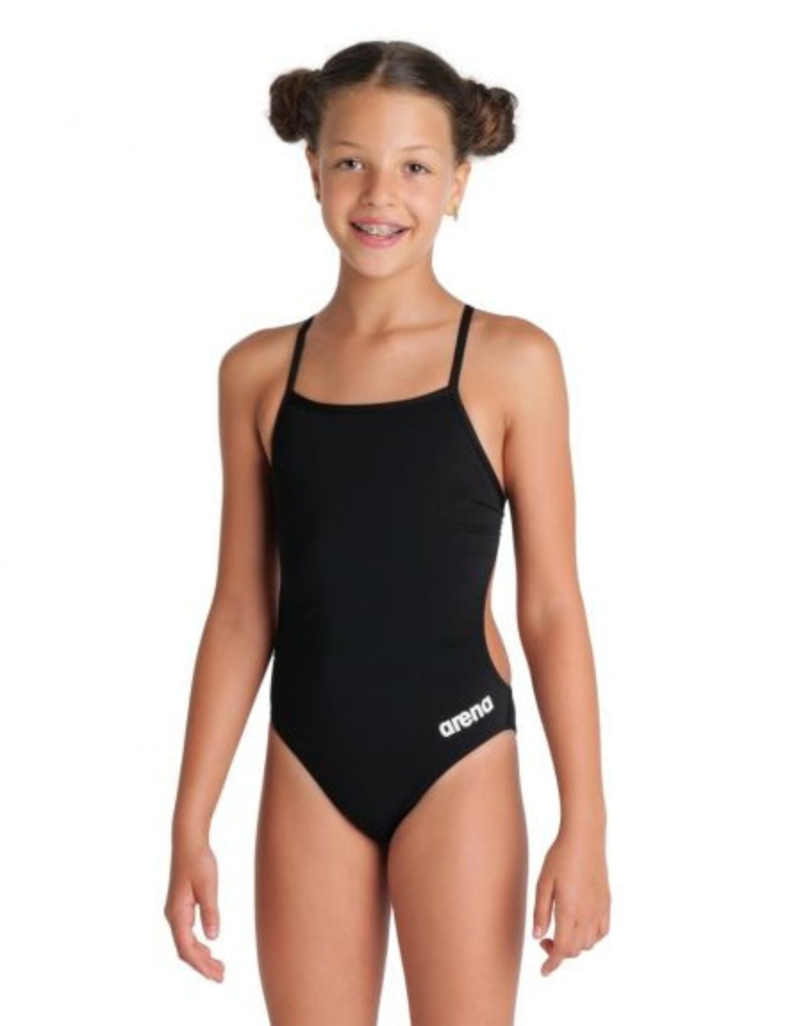 Girls Team Challenge Solid Swimsuit - Black & White One-Piece Bathing Suit for Kids Swimming Lessons, Beach Vacations & Pool Parties