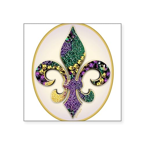 White - Fleur De Lis Mardi Gras Beads Oval Sticker