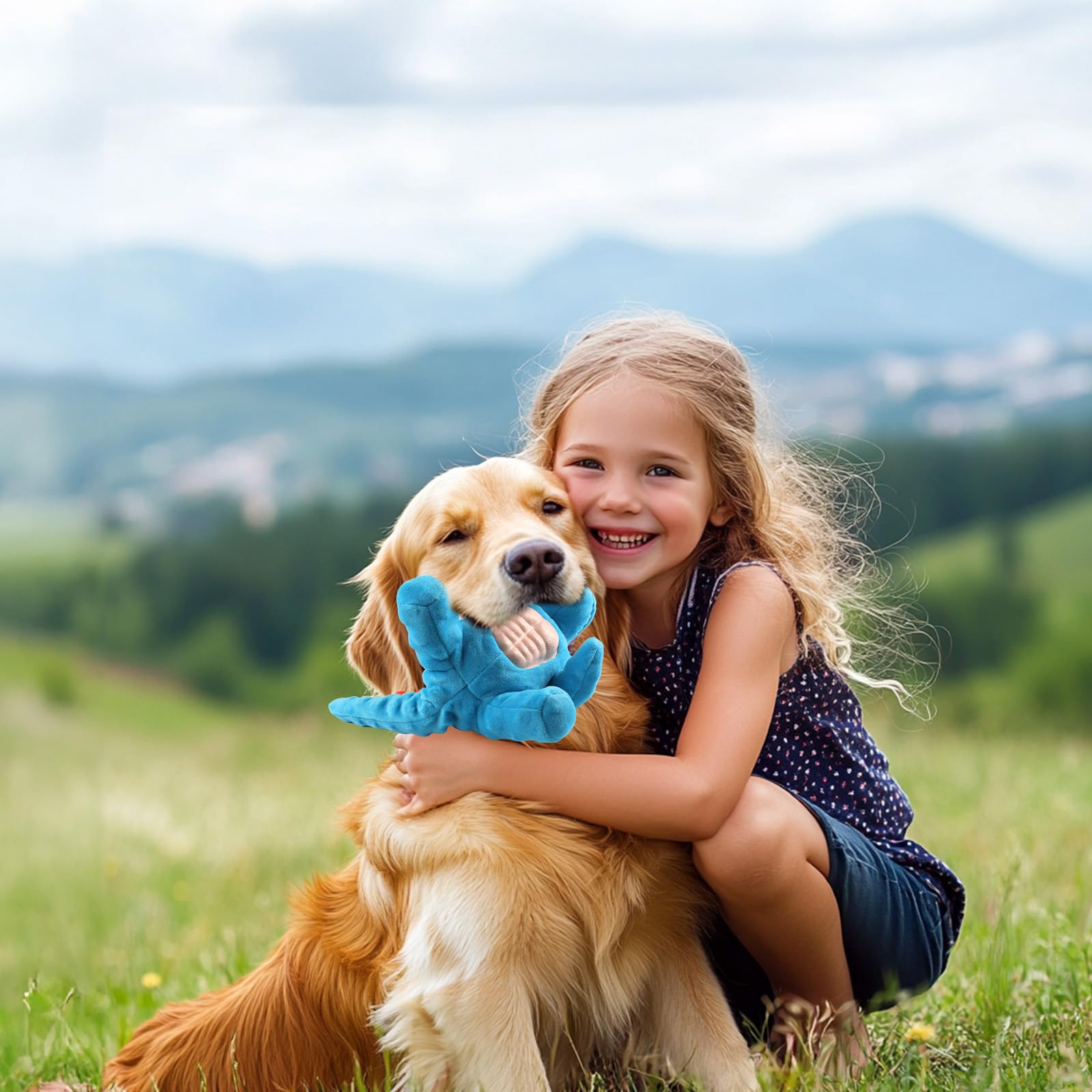 **RUXAN Squeaky Puppy Dog Toys - Durable Chew Toys for Small Dogs, Interactive Plush Dinosaur Toys to Keep Them Busy & Relieve Boredom (Blue) - Perfect for Playtime, Training & Indoor/Outdoor Fun**