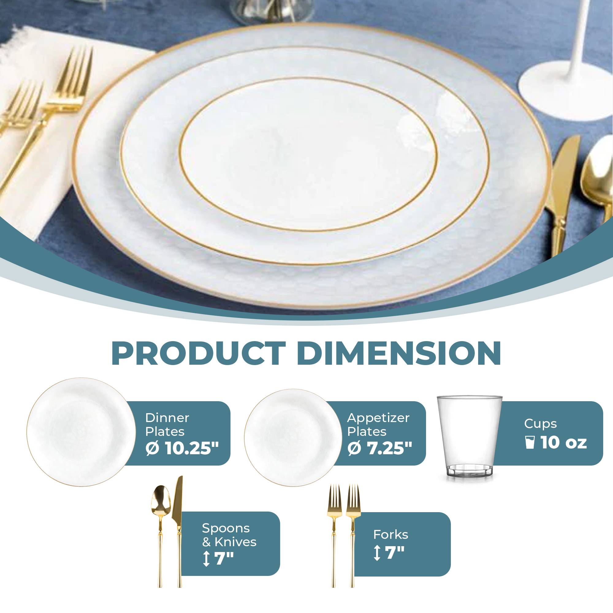 White & Gold Transparent Plastic Party Decorations Set - Eco-Friendly Hammered Design for Birthday, Wedding & Holiday Celebrations