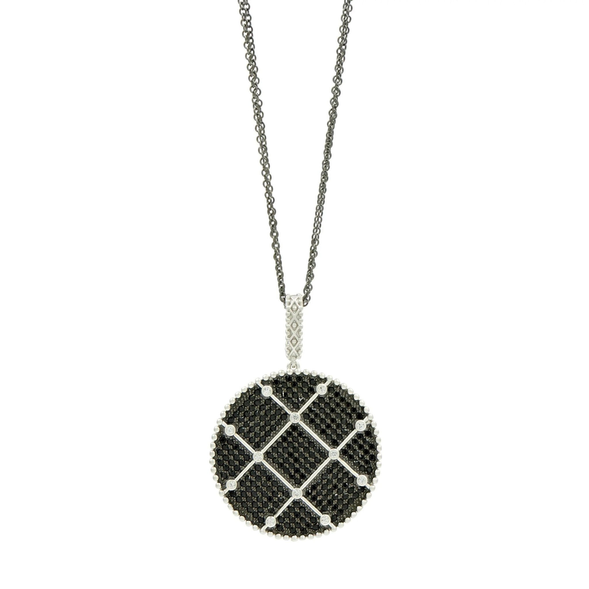 Industrial Finish Large Pavé Pendant Necklace - Elegant Statement Jewelry for Women, Perfect for Parties, Weddings & Evening Events