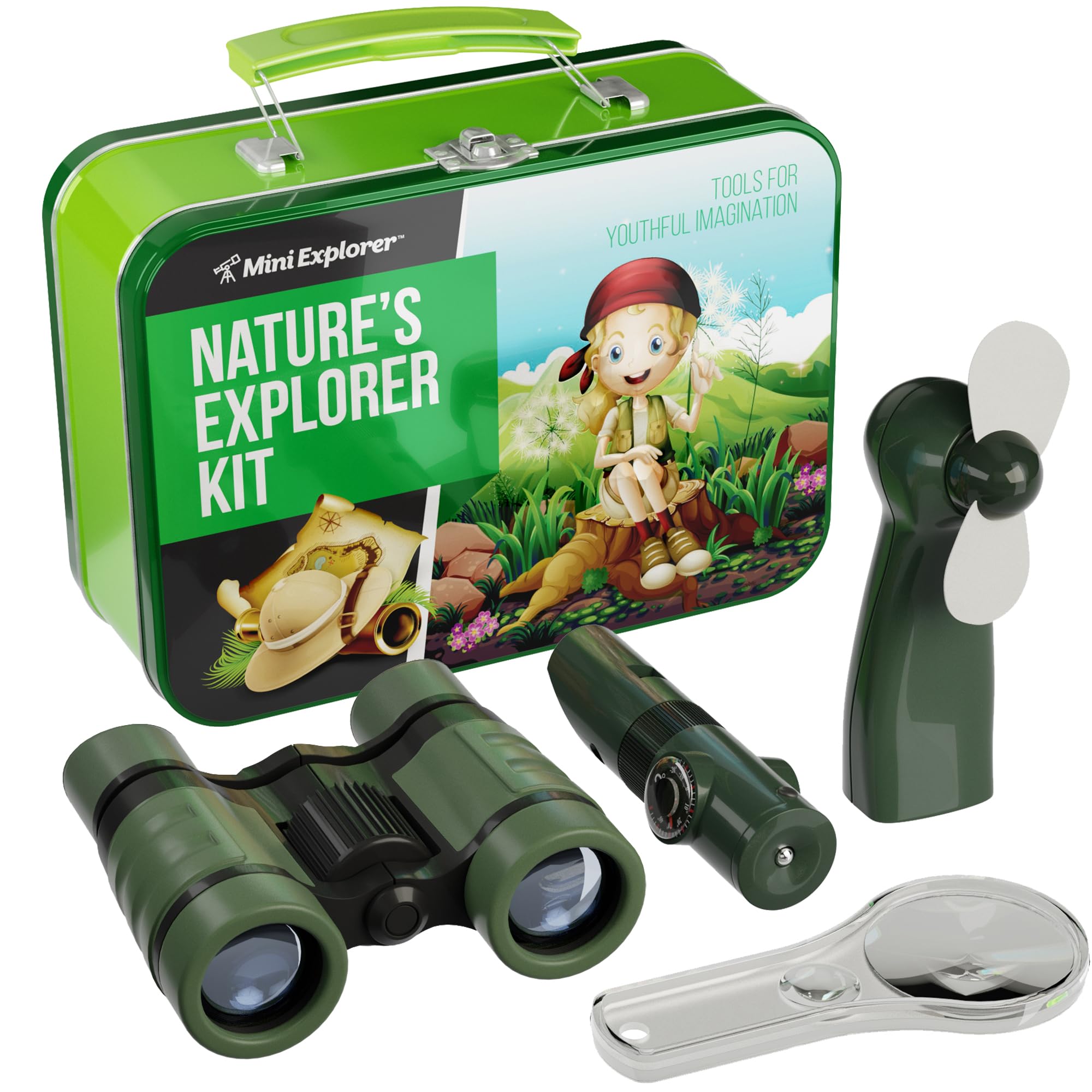 **Nature Explorer Kit for Kids - Outdoor Adventure Camping Gear Set with Binoculars, Magnifier & Flashlight - Educational STEM Toy Gift for Boys & Girls Ages 6-8 - Perfect for Backyard Exploration, Hiking & Nature Discovery**