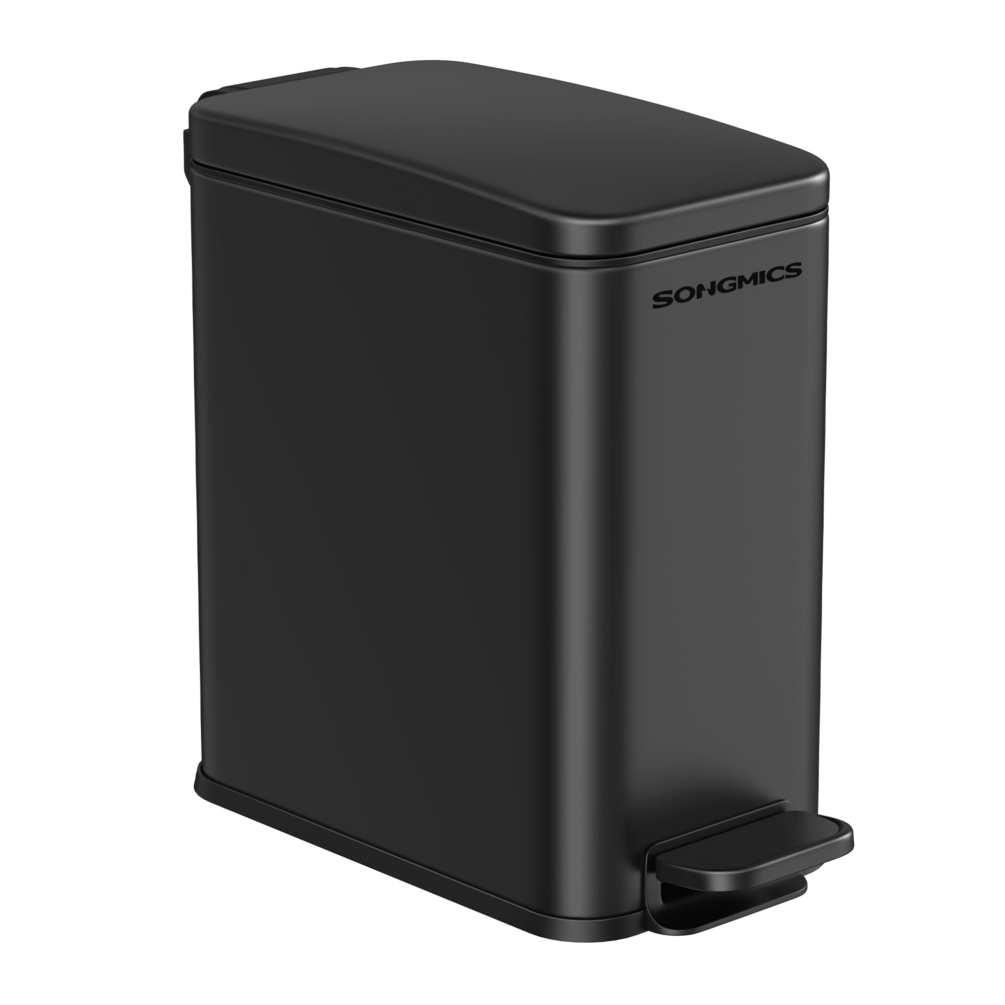 SONGMICS 1.3 Gallon Stainless Steel Bathroom Trash Can with Lid - Slim Small Garbage Bin for Tight Spaces, Soft Close Design, Black (ULTB560B05) - Perfect for Bathrooms, Kitchens, Offices & Small Apartments