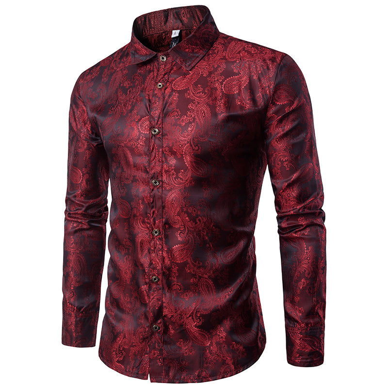 Slim Fit Embroidered Maroon Paisley Shirt for Men - Stylish Casual Button Down Shirt - Perfect for Office, Date Night & Special Occasions
