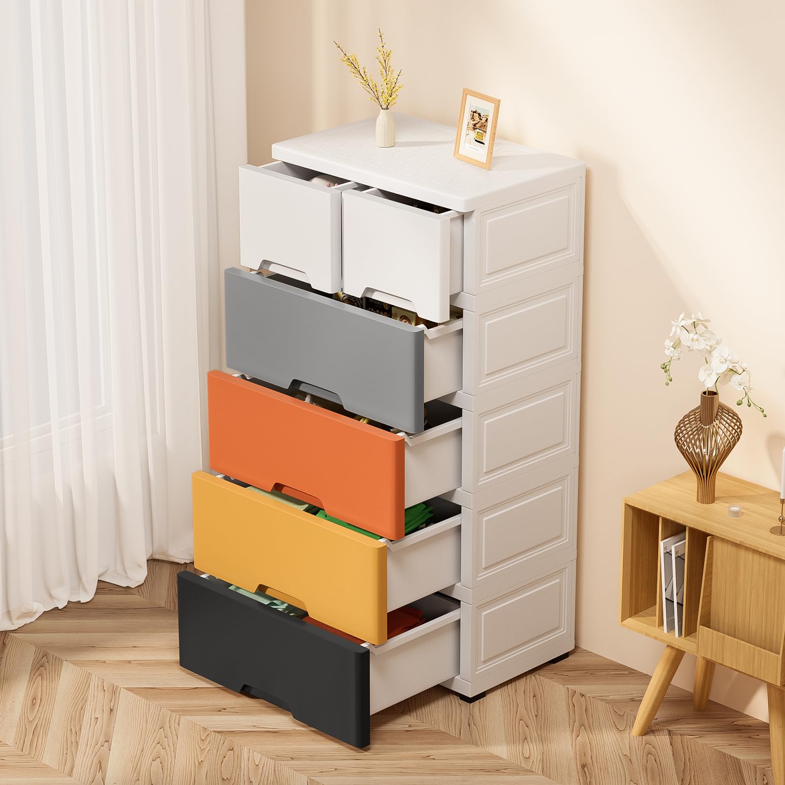 5-Tier Stackable Plastic Storage Bins with Open Front - Cube Organizer Drawers for Closet, Home Office & Dorm Room Organization (Morandi, 5-Layers) - Perfect for Storing Clothes, Toys, Books & Accessories