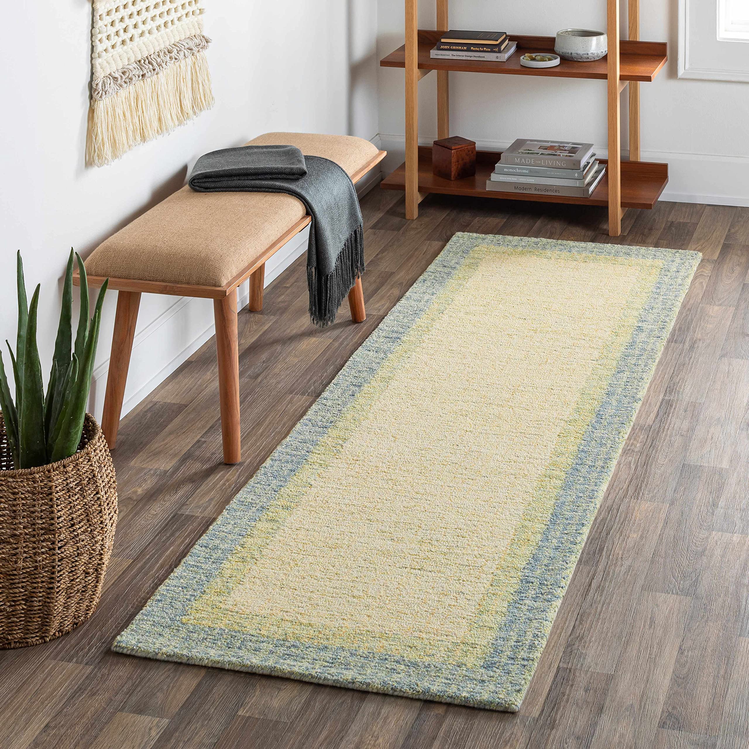Hauteloom Pualas Wool Area Rug 6' x 9' - Soft Modern Beige & Green Handmade Rug for Living Room, Bedroom - Cozy Home Decor & Floor Protection