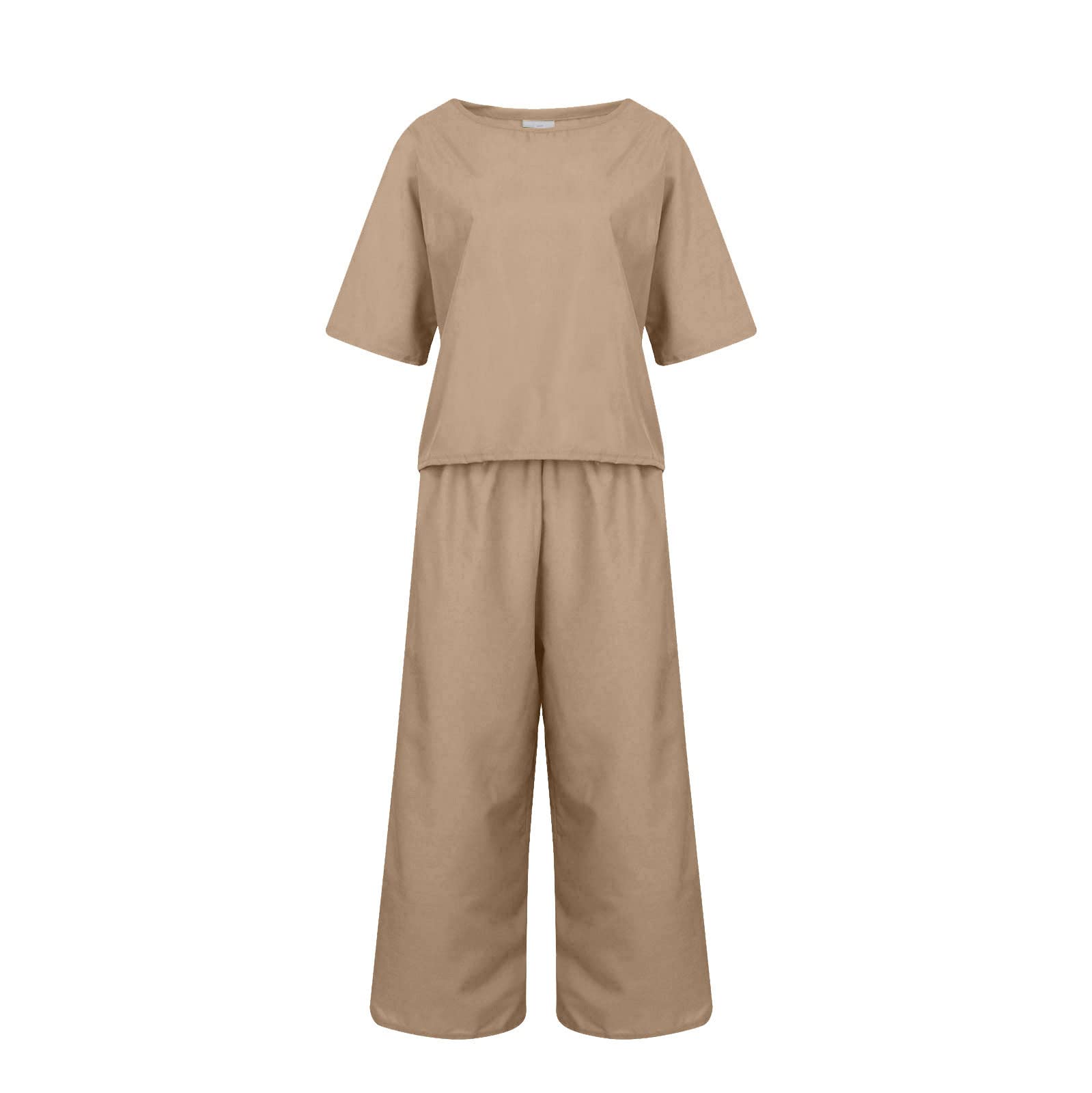 **Women's Plus Size 2-Piece Lounge Set - Summer Wide Leg Pants & Short Sleeve Top | Casual Outfits for Home, Travel & Relaxation**