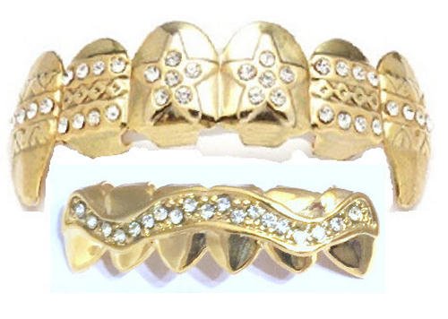 14K Gold Plated Hip Hop Grillz Set - Vampire Fang Teeth Jewelry for Men & Women - Perfect for Concerts, Halloween Costumes and Rap Performances