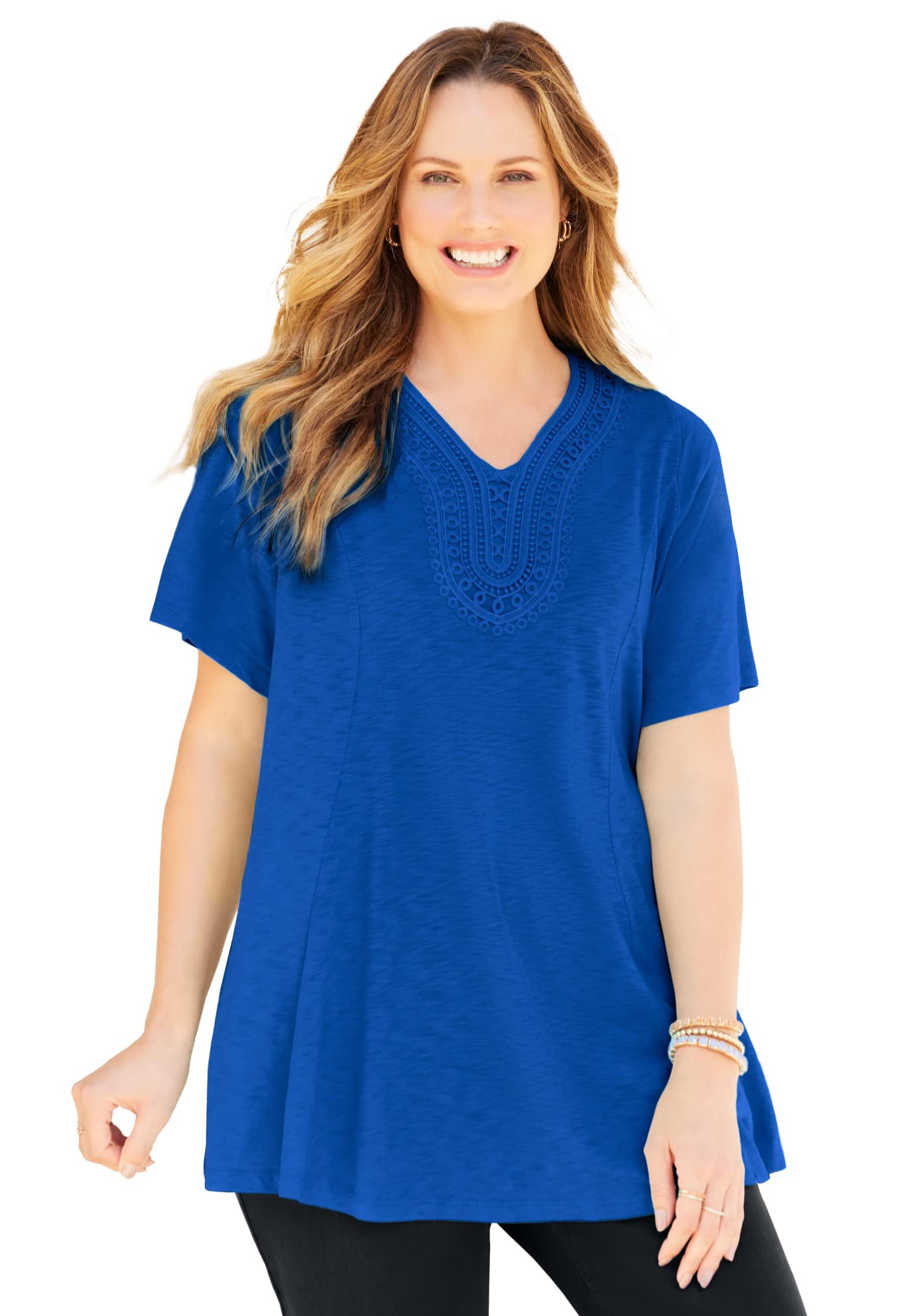 Catherine's Women's Plus Size Crochet Swing Tunic Top - Flowy Boho Chic Blouse for Casual Wear, Beach Cover-Up & Summer Outfits