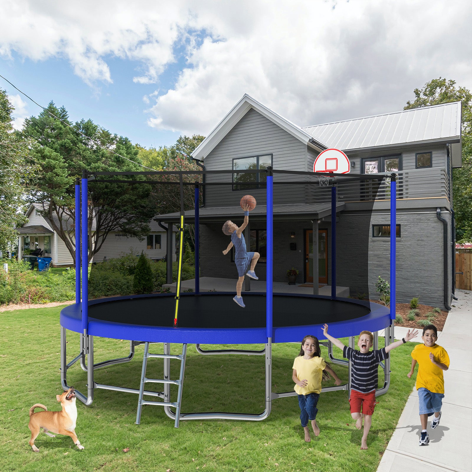 15FT Large Outdoor Trampoline for Kids with Safety Enclosure Net - Perfect for Backyard Play, Exercise & Family Fun