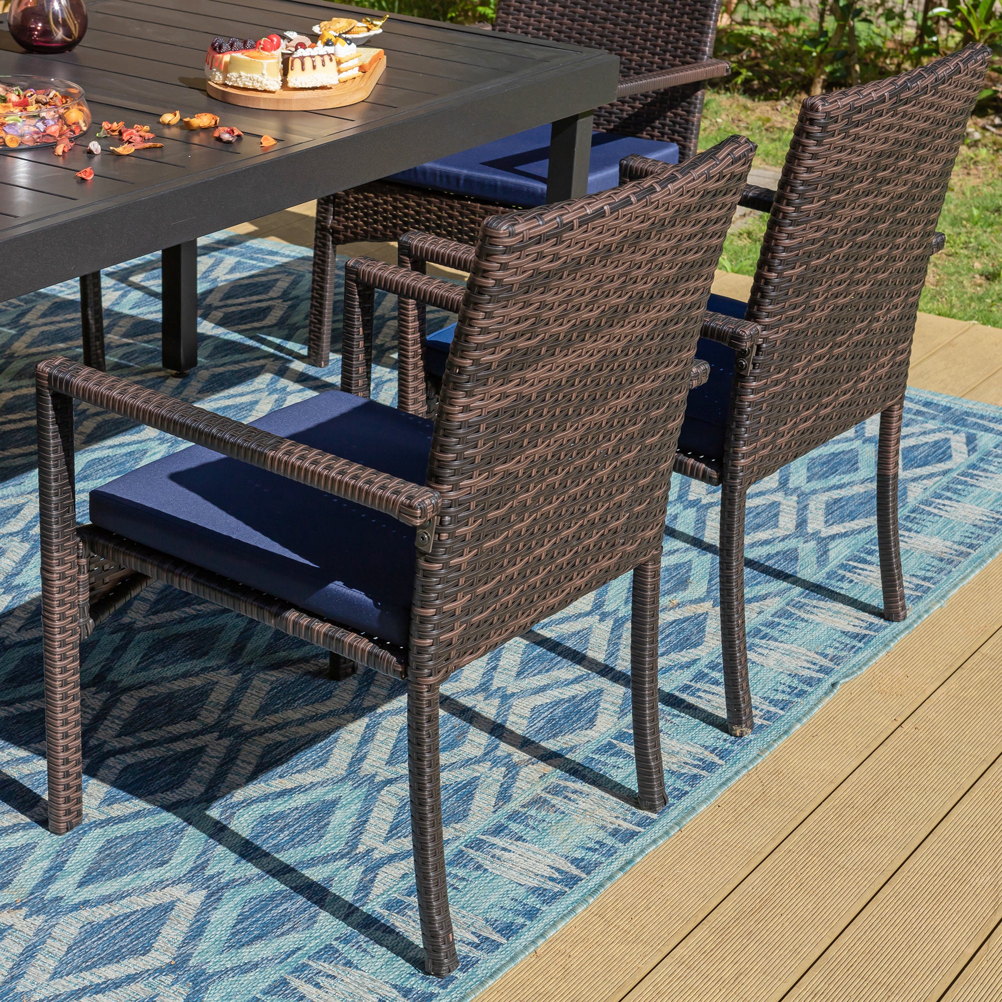 MFSTUDIO 5-Piece Outdoor Dining Set - Steel Square Table & 4 Rattan Cushion Chairs - Patio Furniture for Garden, Backyard, Poolside & Balcony