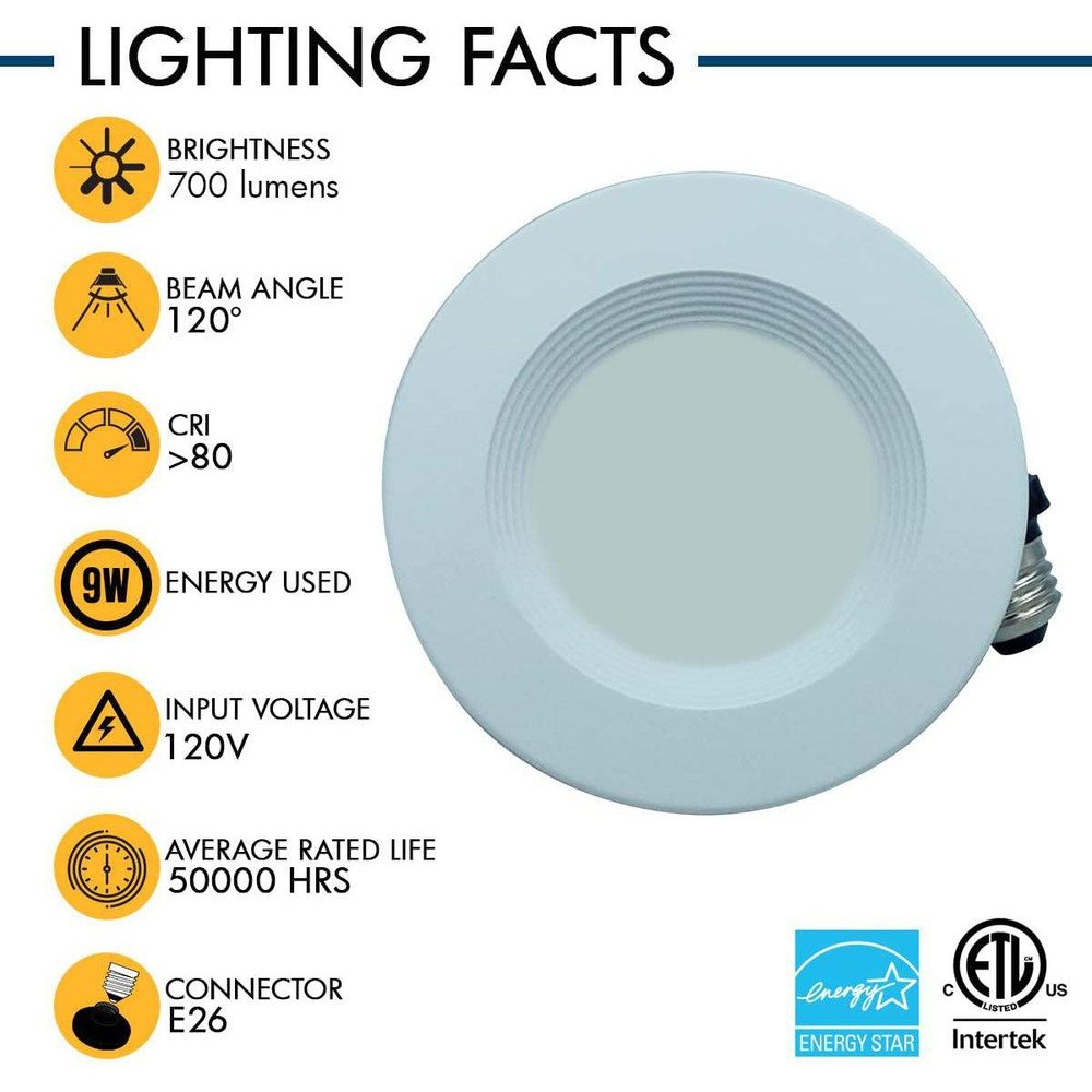 AH Lighting 4-Pack 40W Equivalent LED Recessed Light Kit - Selectable 5 CCT (2700K-5000K), 9W Dimmable Retrofit Baffle Trim - Energy Saving Downlights for Bedroom, Kitchen & Living Room
