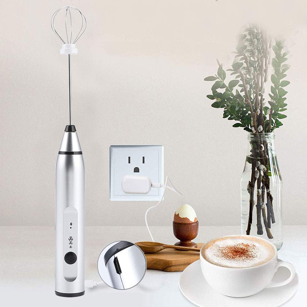 Rechargeable Electric Hand Mixer & Frother - 3 Speed Settings, Silver - Perfect for Baking, Whipping Cream & Making Lattes at Home