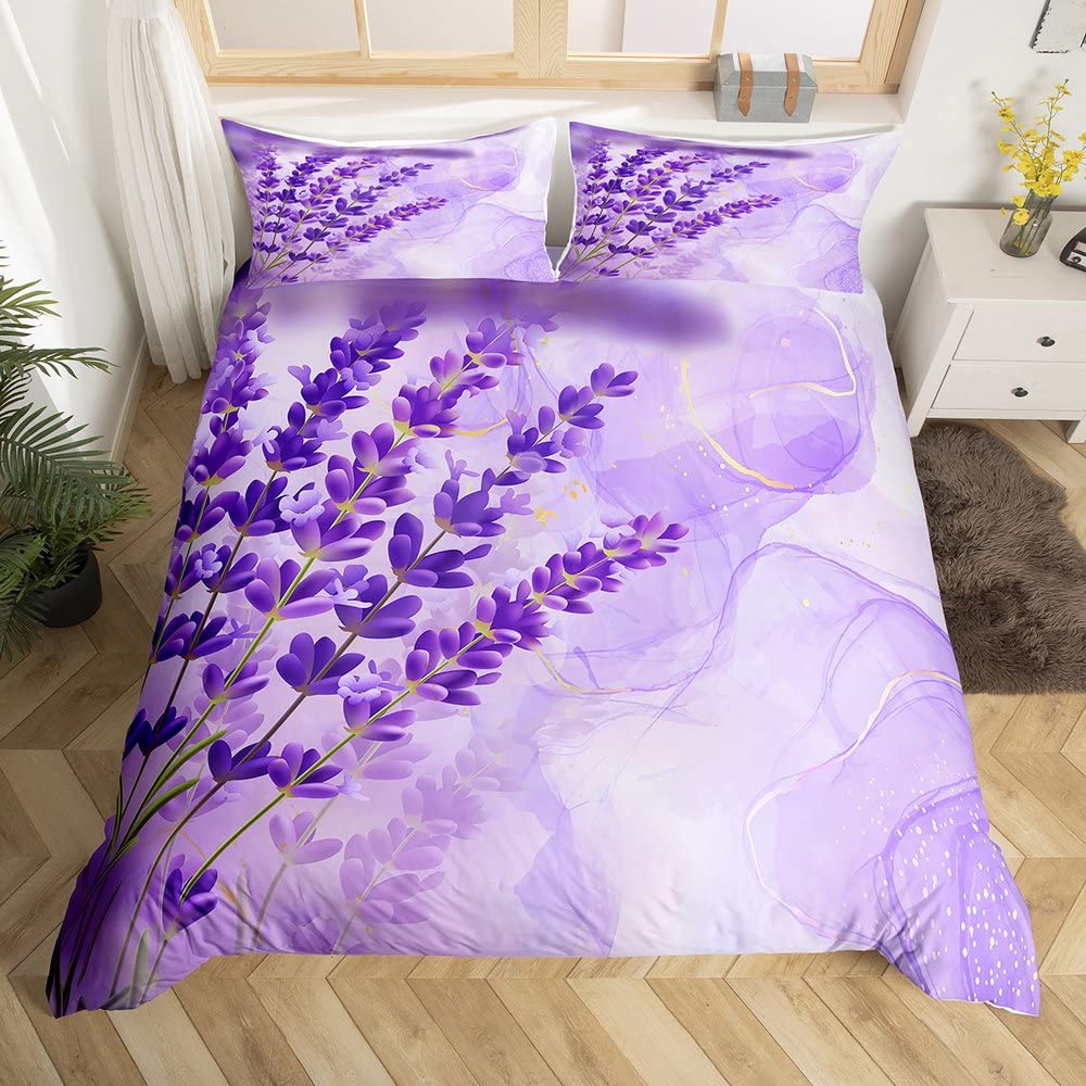 Manfei Lavender Duvet Cover Set Twin Size - Purple Floral Bedding Set 2pc for Kids, Girls & Teens Room Decor | Botanical Print Comforter Cover with Pillowcase | Perfect for Cozy Bedrooms & Dorm Room Essentials