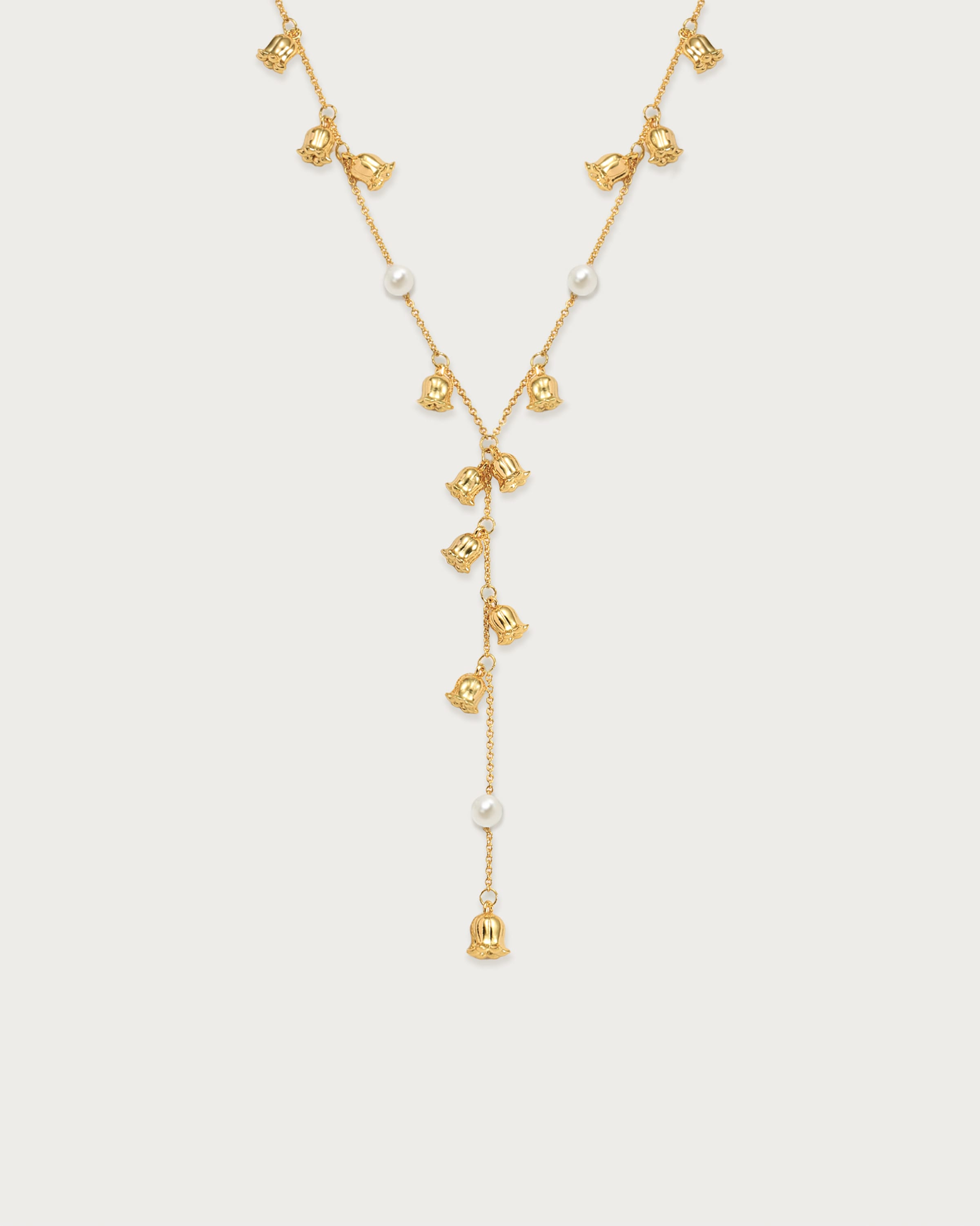 Elegant Lily of the Valley Pearl Lariat Necklace - Dainty Floral Pearl Drop Pendant for Women - Perfect for Weddings, Date Nights & Special Occasions