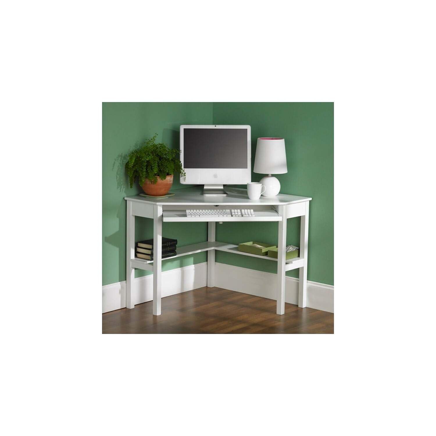 Southern Enterprises SEI Furniture Alexander Corner Computer Desk in White - Modern Home Office Desk for Small Spaces, Gaming & Study