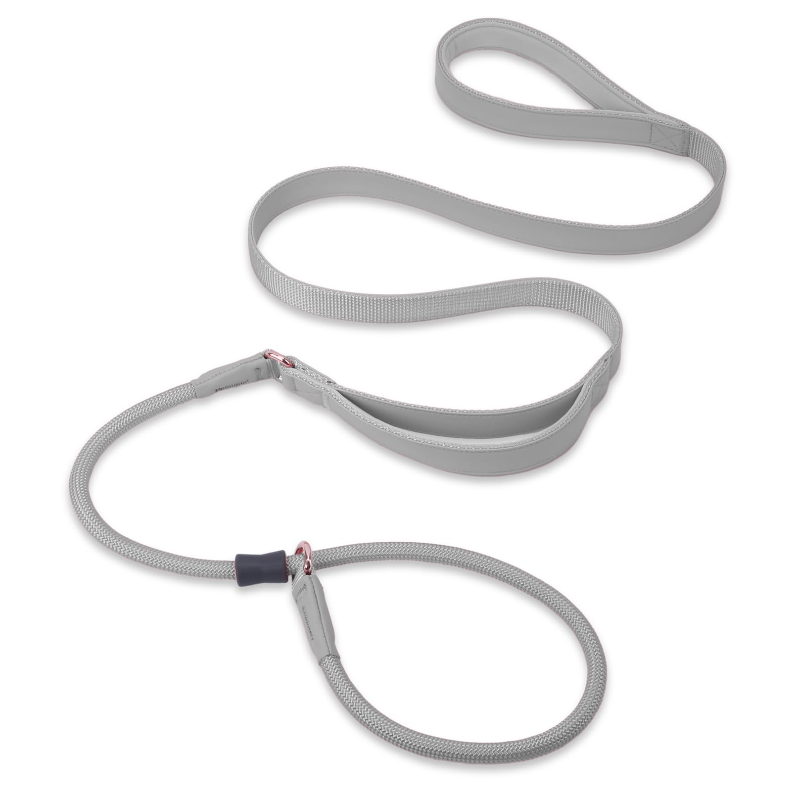 Premium Slip Lead Dog Leash - Double Handle Training Leash with Soft Leather & Heavy Duty Nylon - No Pull Walking for Small, Medium & Large Dogs (6ft, Grey) - Perfect for Obedience Training, Daily Walks & Outdoor Adventures