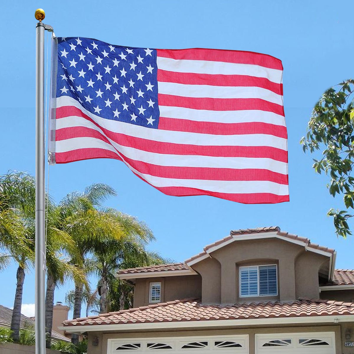 25 Ft Aluminum Sectional Flag Pole Set with 3'x5' US Flag - Heavy Duty Outdoor Flagpole Kit for Residential & Commercial Use, Perfect for Front Yard, Garden, and Patriotic Displays
