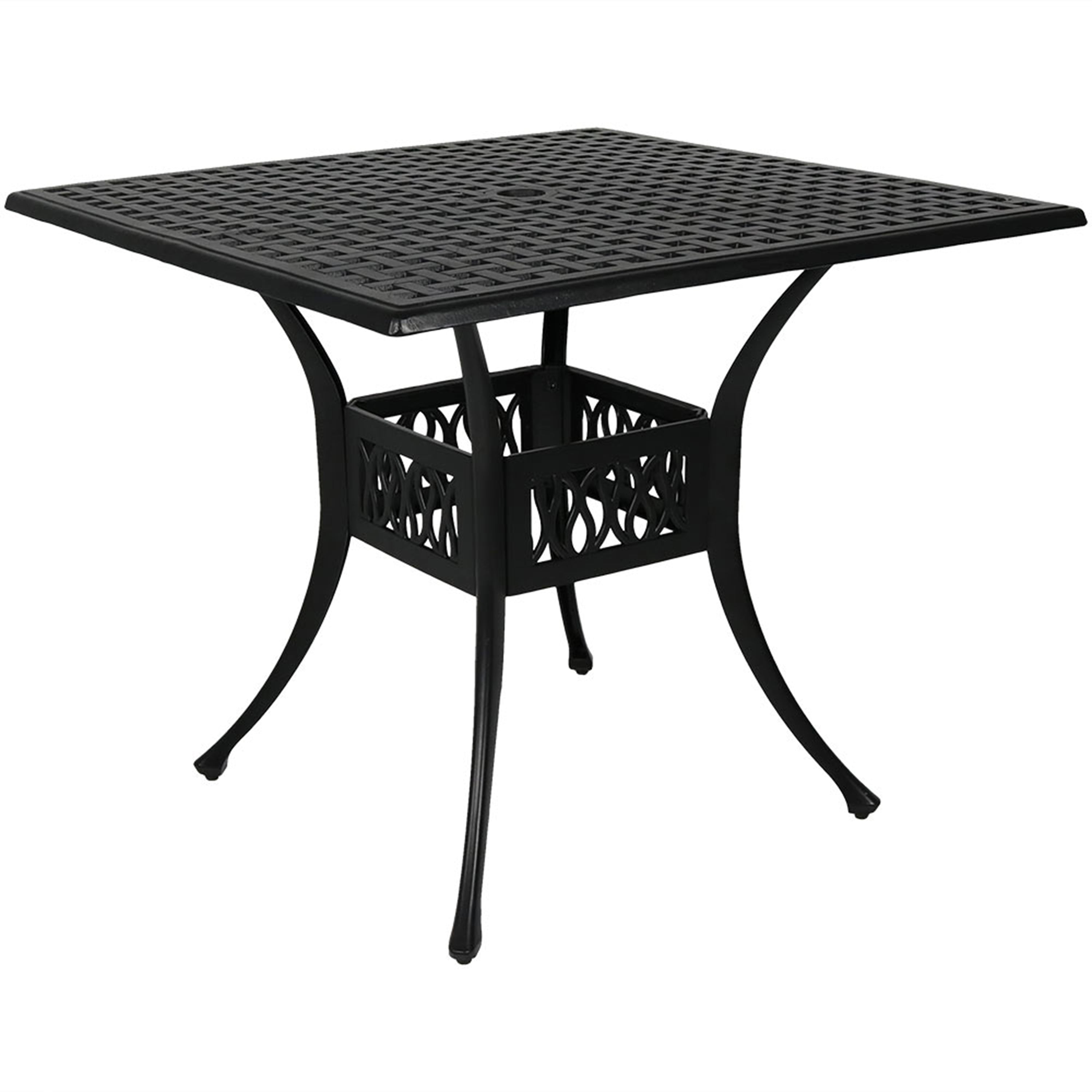 Sunnydaze Black Cast Aluminum Square Outdoor Dining Table 35 Inch - Perfect for Patio, Garden, and Backyard Entertaining