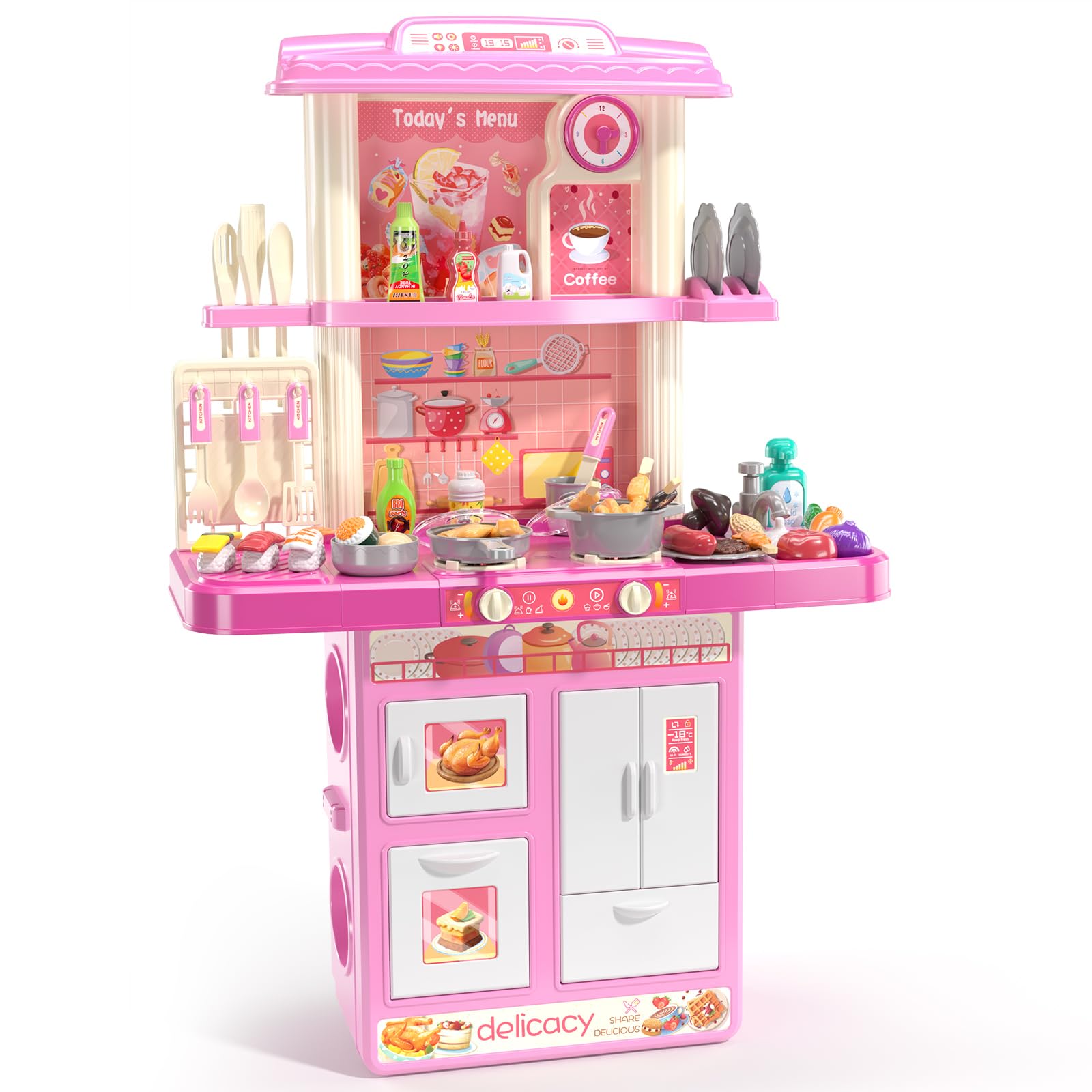 TEMI Kids Kitchen Playset with 46 PCS Accessories, Realistic Sounds & Lights, Indoor/Outdoor Toy Kitchen for Toddlers, Boys & Girls, Perfect for Pretend Play & Birthday Gifts