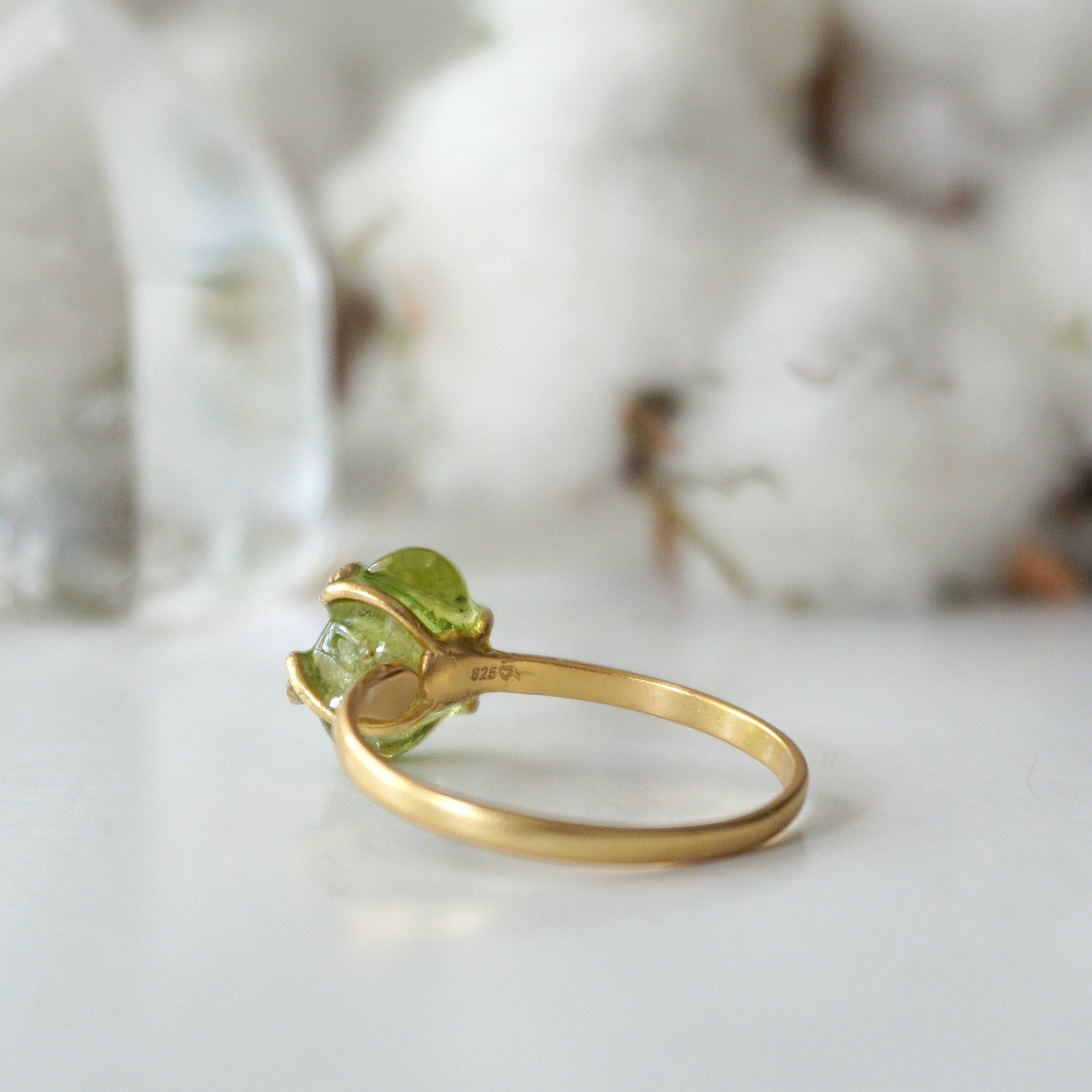 14K Gold Filled Raw Green Peridot Adjustable Ring for Women | Boho Chic Jewelry Gift for Birthday, Anniversary & Everyday Wear