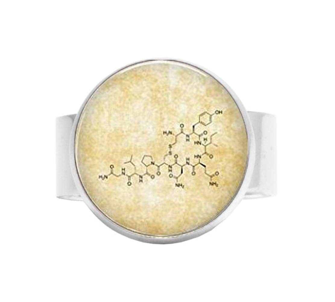 Oxytocin Molecule Adjustable Ring with Bible Quote Pendant - Unique Custom Jewelry Gift for Women, Men & Couples | Glass Insect Art Ring with Ball Chain | Perfect for Everyday Wear, Anniversary & Romantic Occasions