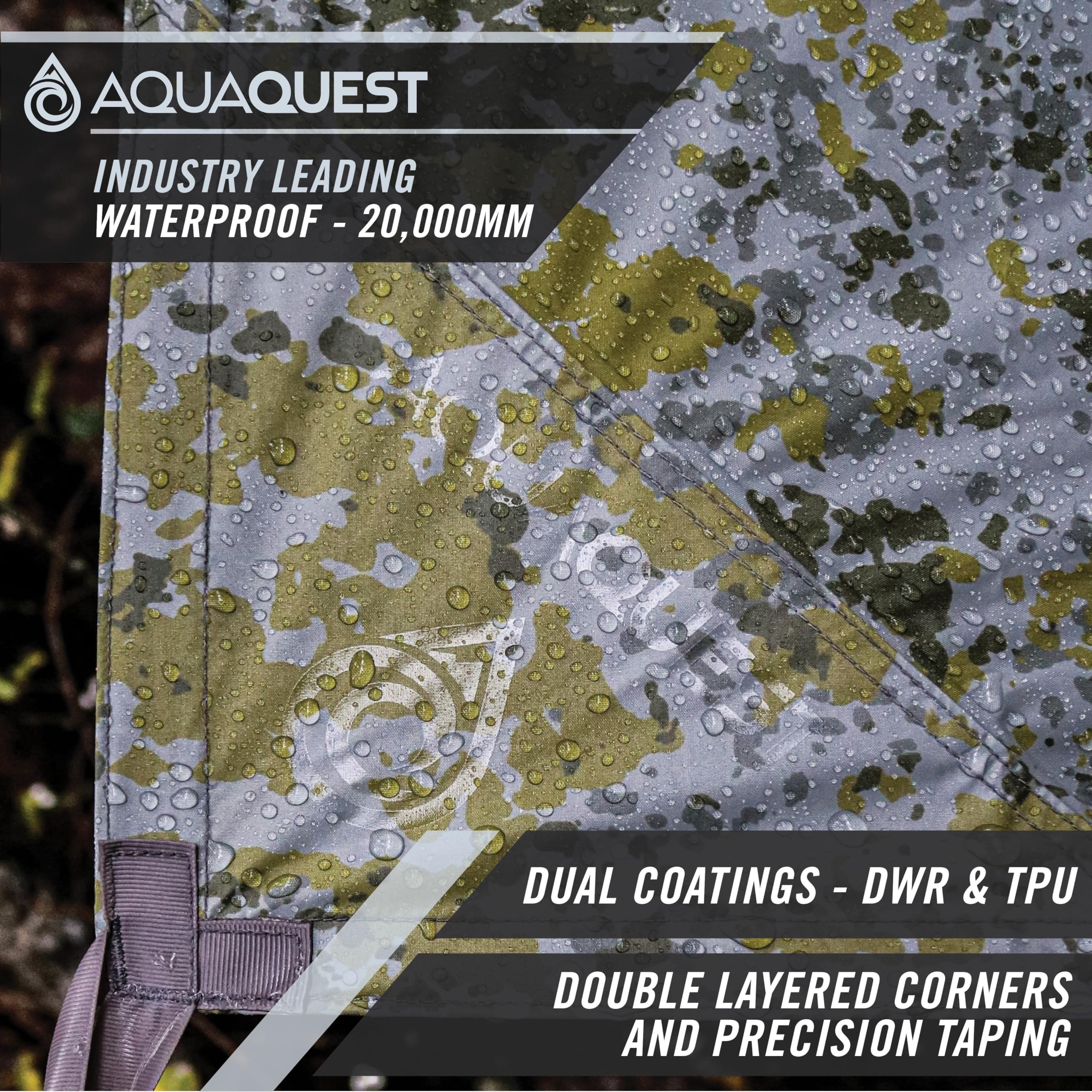 AquaQuest Defender Heavy Duty Waterproof Camping Tarp - 10x10 ft Tent Shelter & Rain Fly for Hiking, Bushcraft, Hammock - Boulder Camo Outdoor Gear for Camping, Backpacking & Survival
