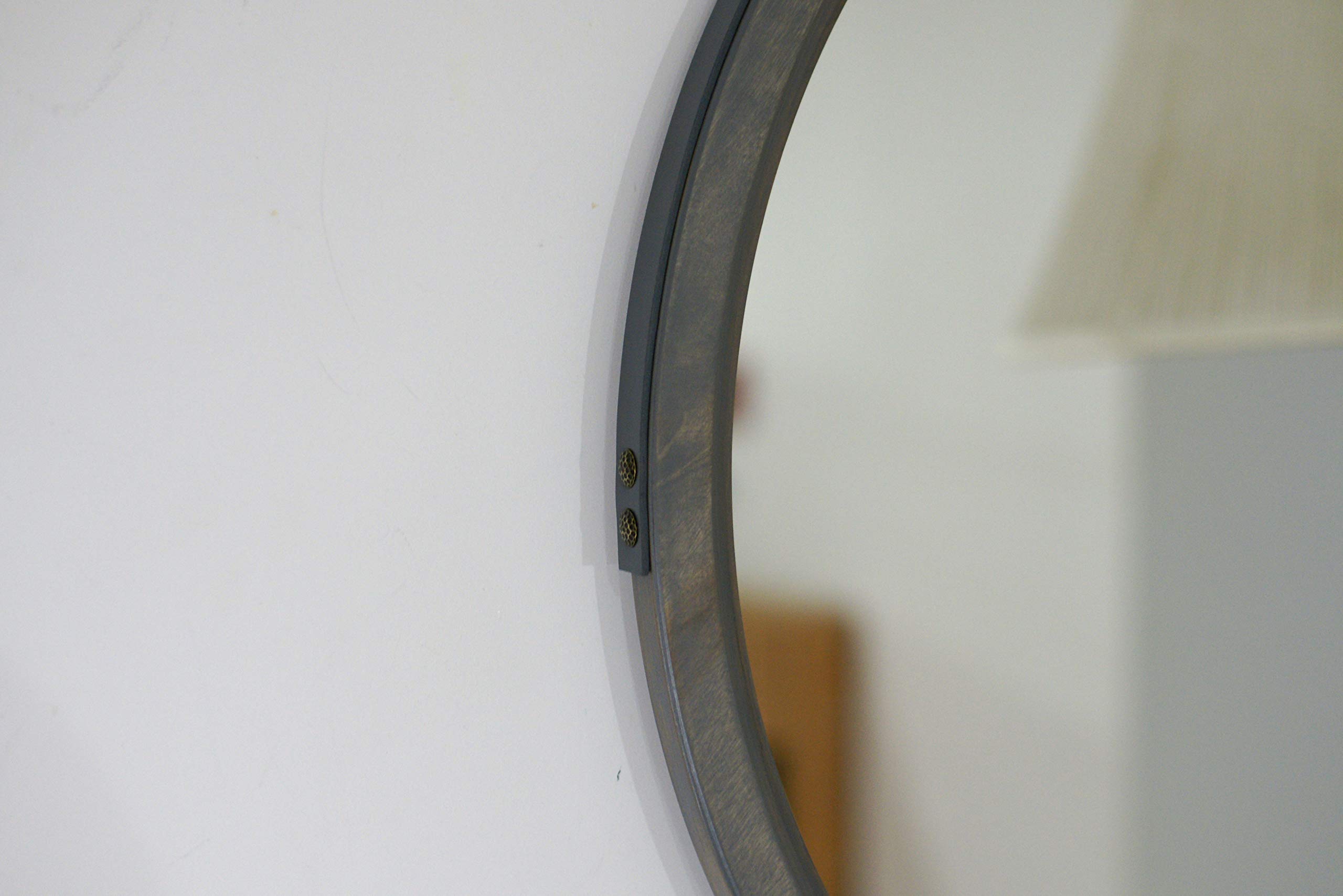 Grey Round 'Athlone' Leather Mirror - Scandinavian Minimalist Modern Wall Decor with Strap, Perfect for Living Room, Bedroom, or Loft Style Spaces