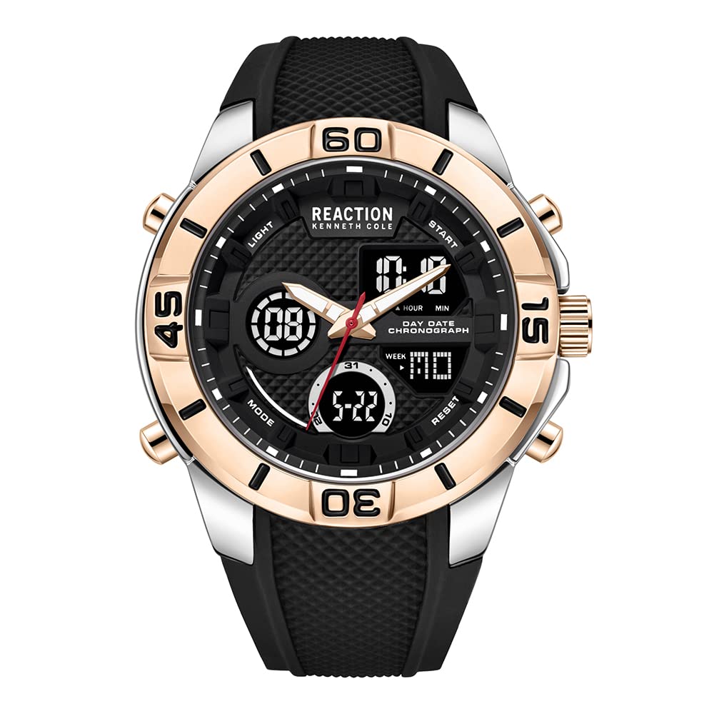 Kenneth Cole REACTION Ana-Digi Watch for Men - Digital Analog Hybrid Smartwatch with Date Display, Water Resistant, Stainless Steel Band - Perfect for Work, Gym & Everyday Wear