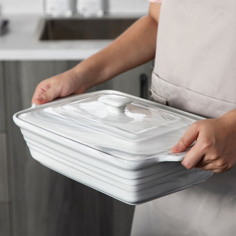 Maddox Covered Rectangular Casserole Dish - 3QT Oven Safe Baking Pan with Glass Lid - Perfect for Casseroles, Lasagna & Holiday Cooking | Microwave & Dishwasher Safe