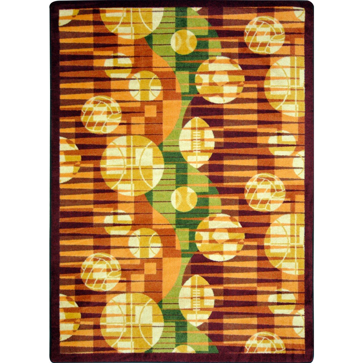 Joy Carpets Sports Fan Keeping Score Area Rug - Rust Color, Non-Slip Soft Indoor Rug for Living Room, Bedroom, Game Room - Perfect for Sports Themed Decor and Play Areas