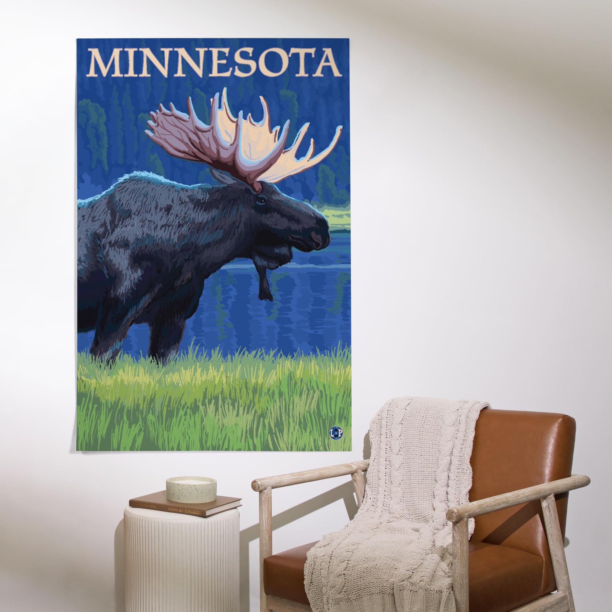 Lantern Press 36x54 Inch Giclee Art Print - Minnesota Moose at Night Wall Decor - Perfect for Living Room, Bedroom & Office