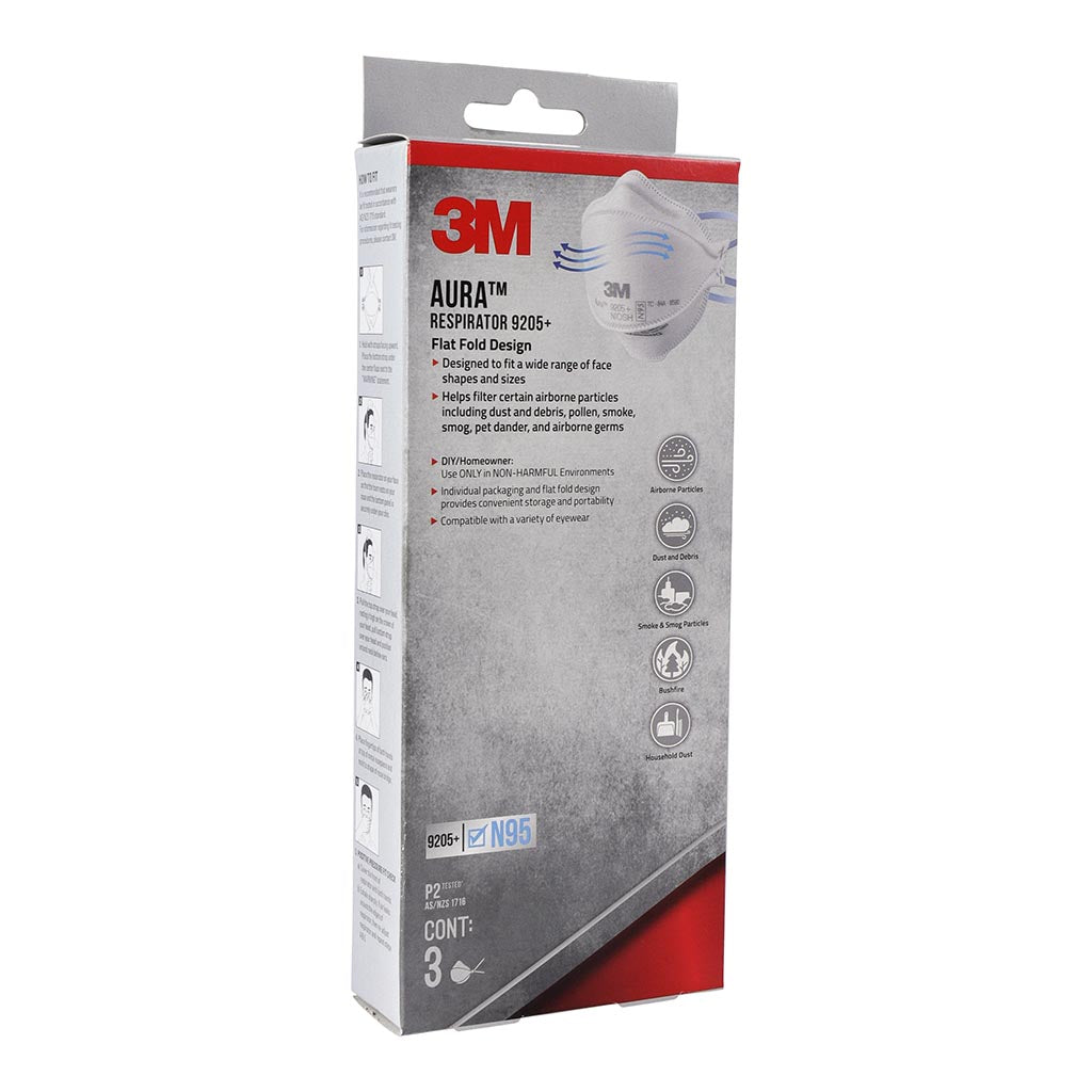 3M Aura N95 Particulate Respirator 9205+ (3-Pack) - NIOSH Certified for Dust, Pollen & Airborne Particles - Ideal for Construction, Woodworking & Home Improvement Projects