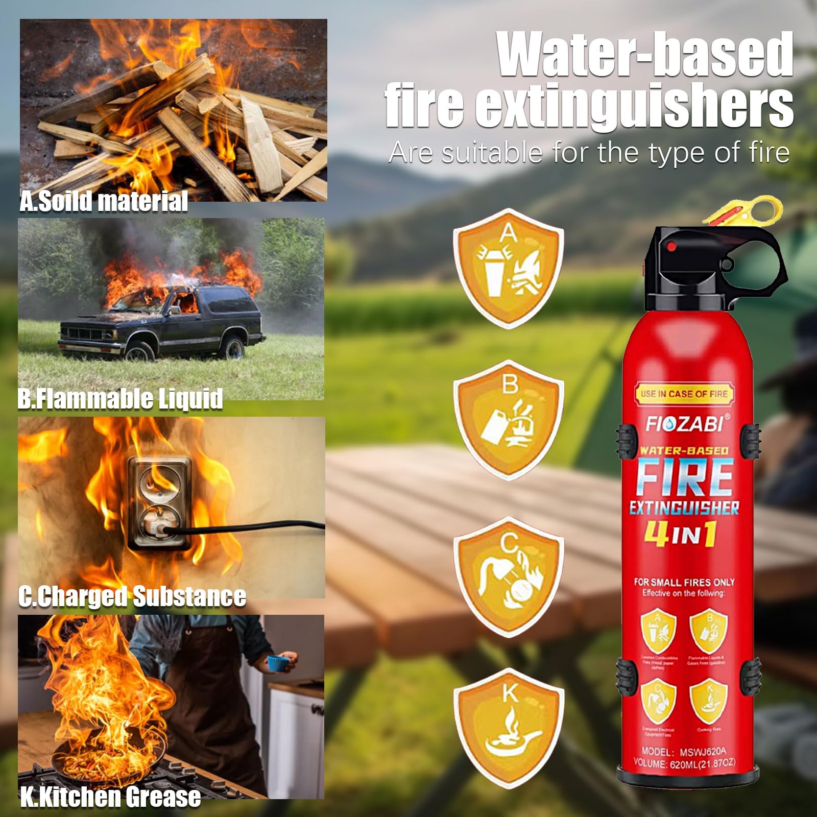 Portable Fire Spray with Bracket - 620ML Aerosol Fire Extinguisher for All Fires Including Li-ion Battery Fires - Emergency Safety Equipment for Home, Kitchen, Fireplace, Grill, Car & RV (4-Pack) - Perfect for Camping, Road Trips & Outdoor Adventures