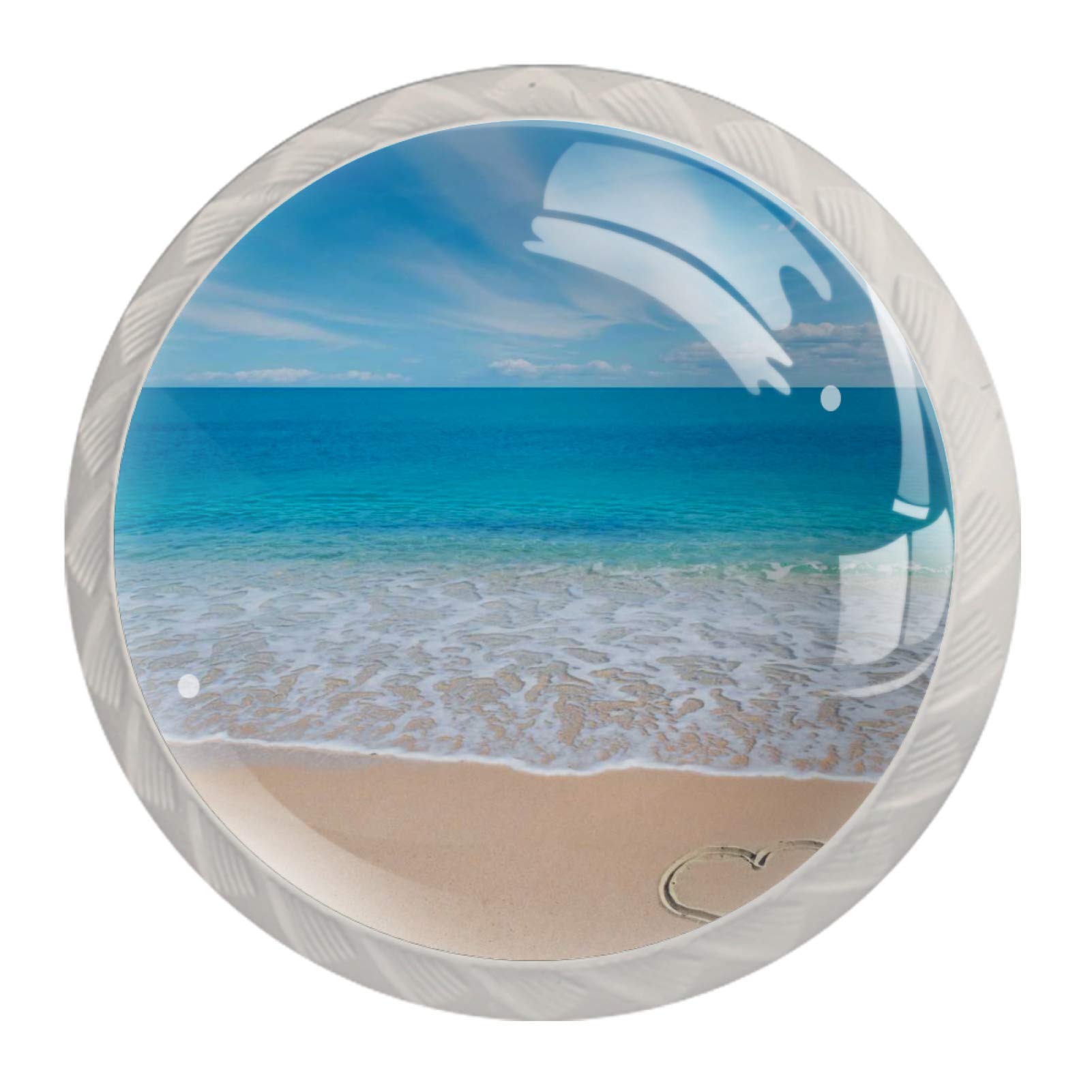 Beach Heart Ocean Sky Sea Cabinet Knobs - Pack of 4 - Decorative Drawer Pulls for Kitchen, Dresser, Cupboard, Wardrobe, Bathroom & Office - Coastal Style Home Decor Upgrade